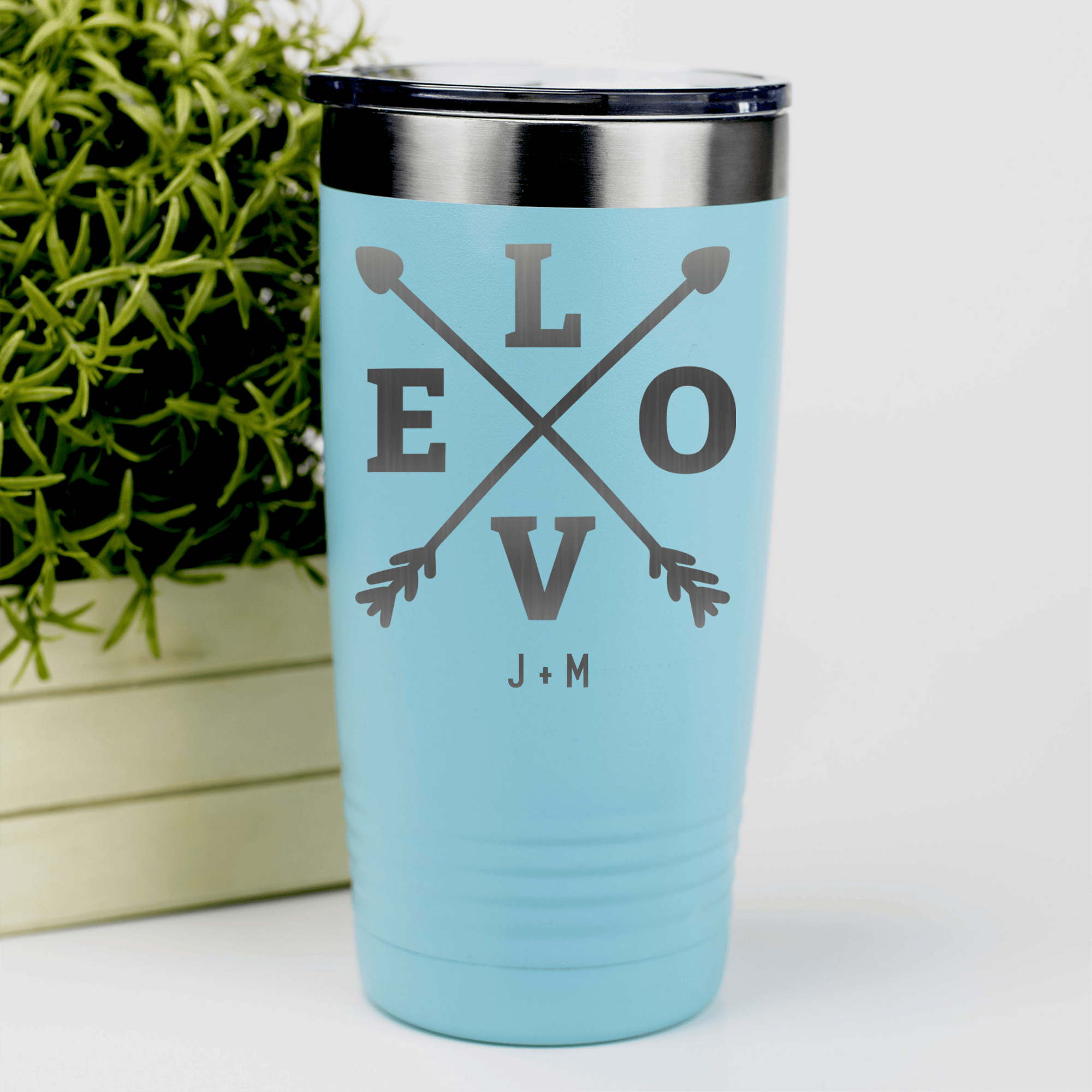 Teal Valentines Day Tumbler With Arrow Of Love Design