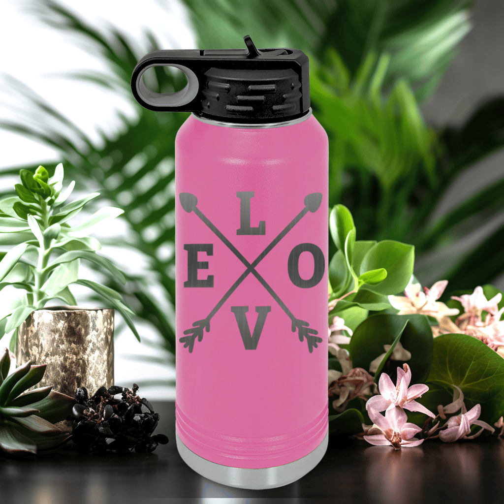 Pink Valentines Day Water Bottle With Arrow Of Love Design