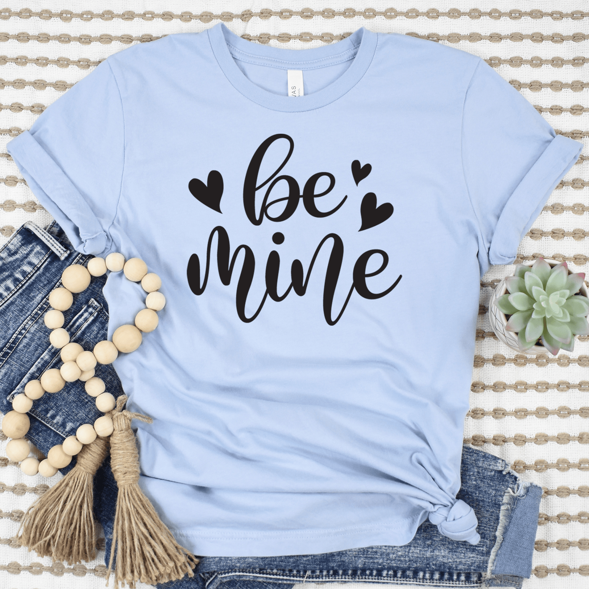 Light Blue Womens T-Shirt With Be Mine Design