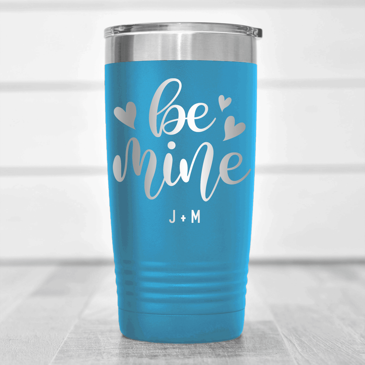 Light Blue Valentines Day Tumbler With Be Mine Design