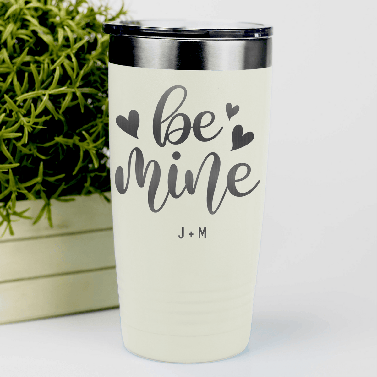 White Valentines Day Tumbler With Be Mine Design