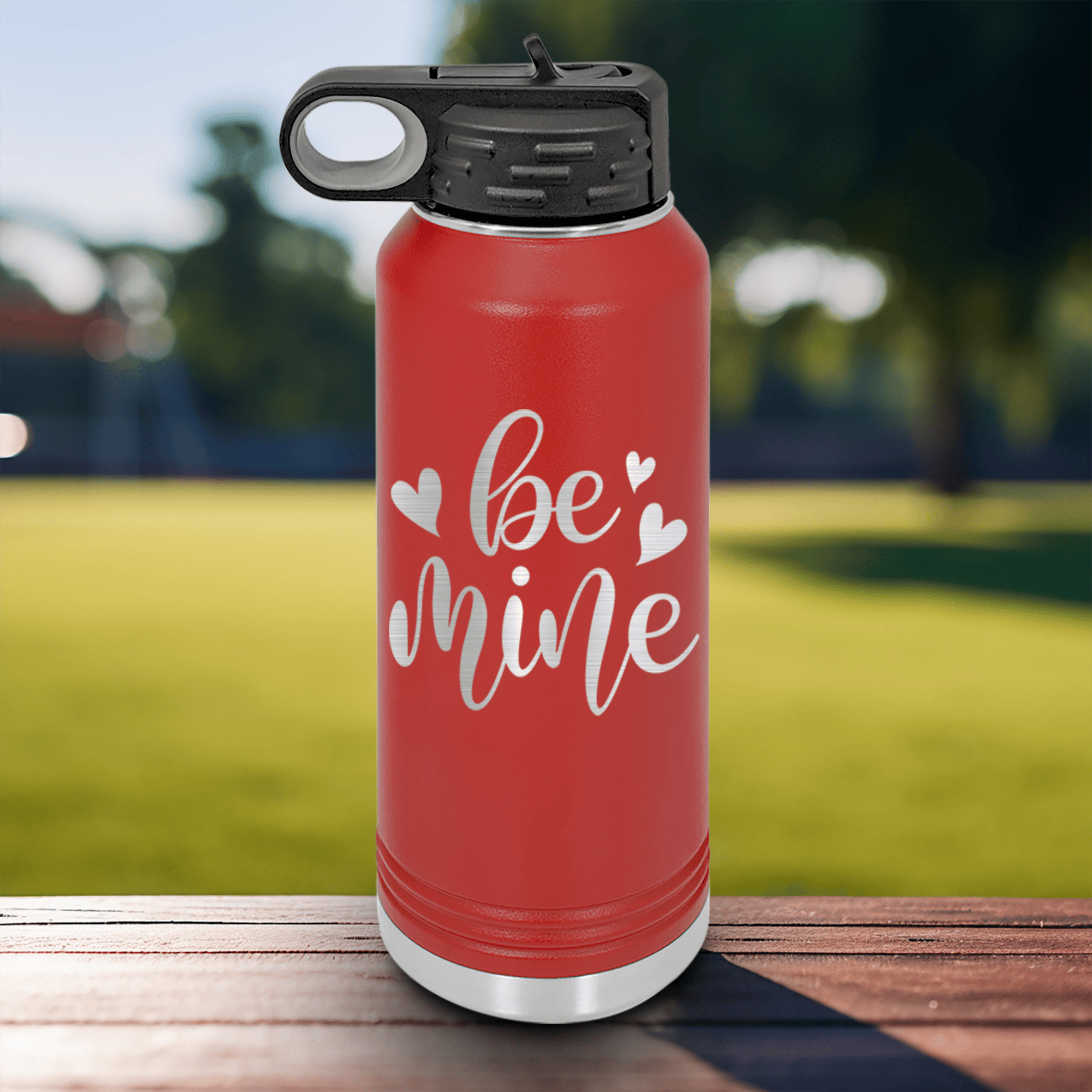 Red Valentines Day Water Bottle With Be Mine Design