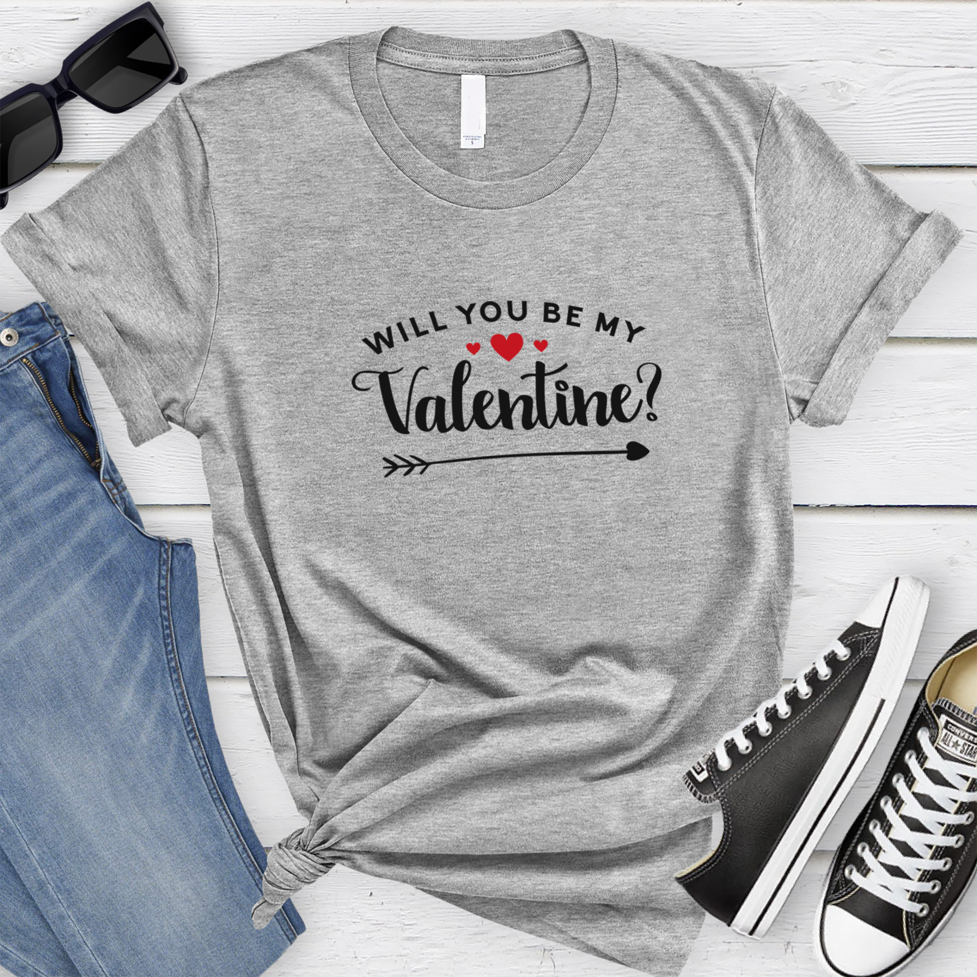 Grey Womens T-Shirt With Be My Valentine Design