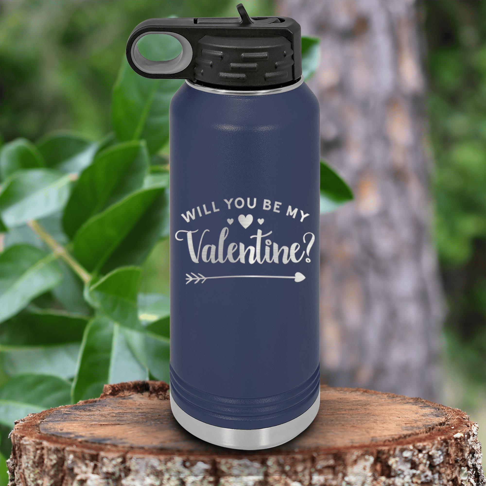 Navy Valentines Day Water Bottle With Be My Valentine Design