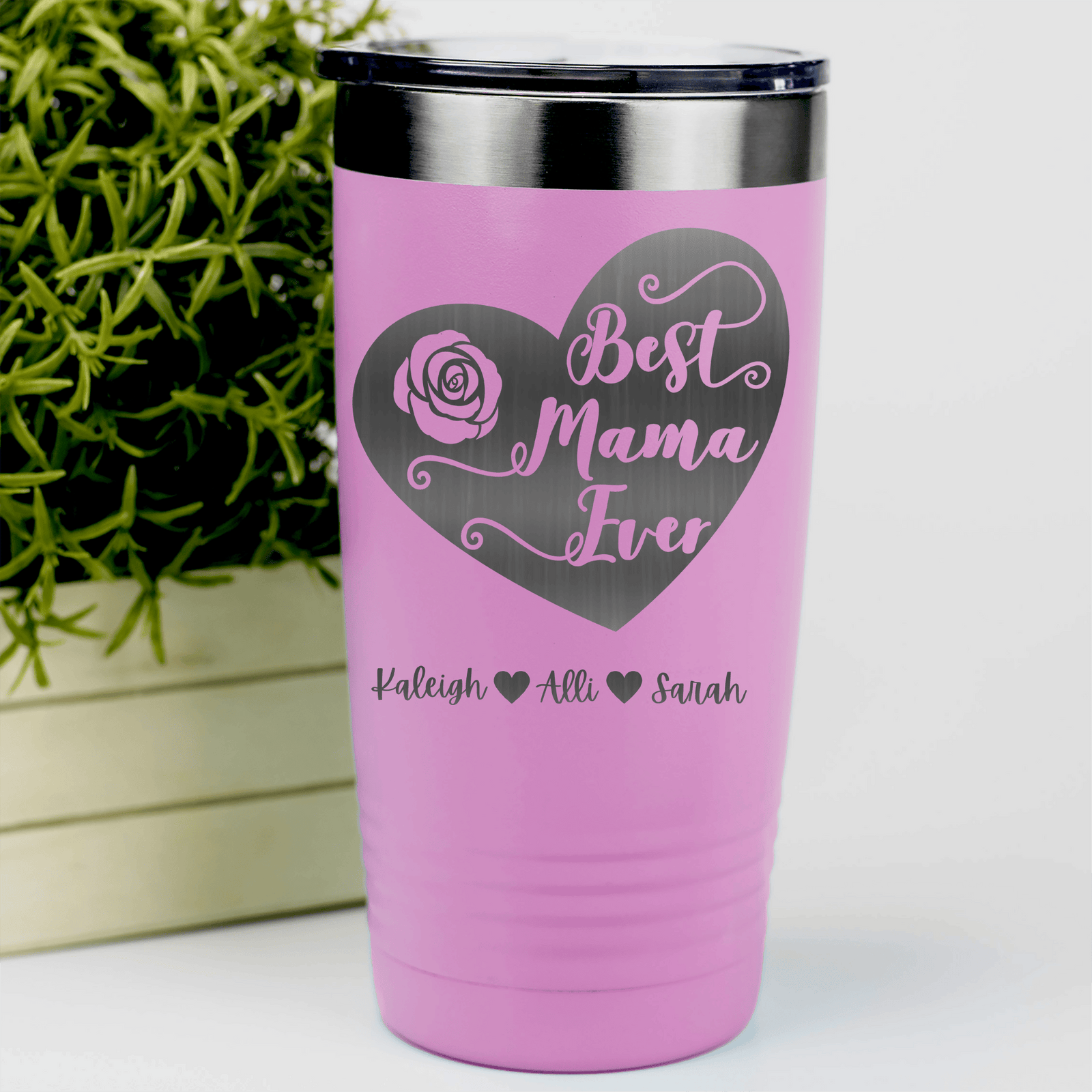 Pink Mothers Day Tumbler With Best Mama Hear Design