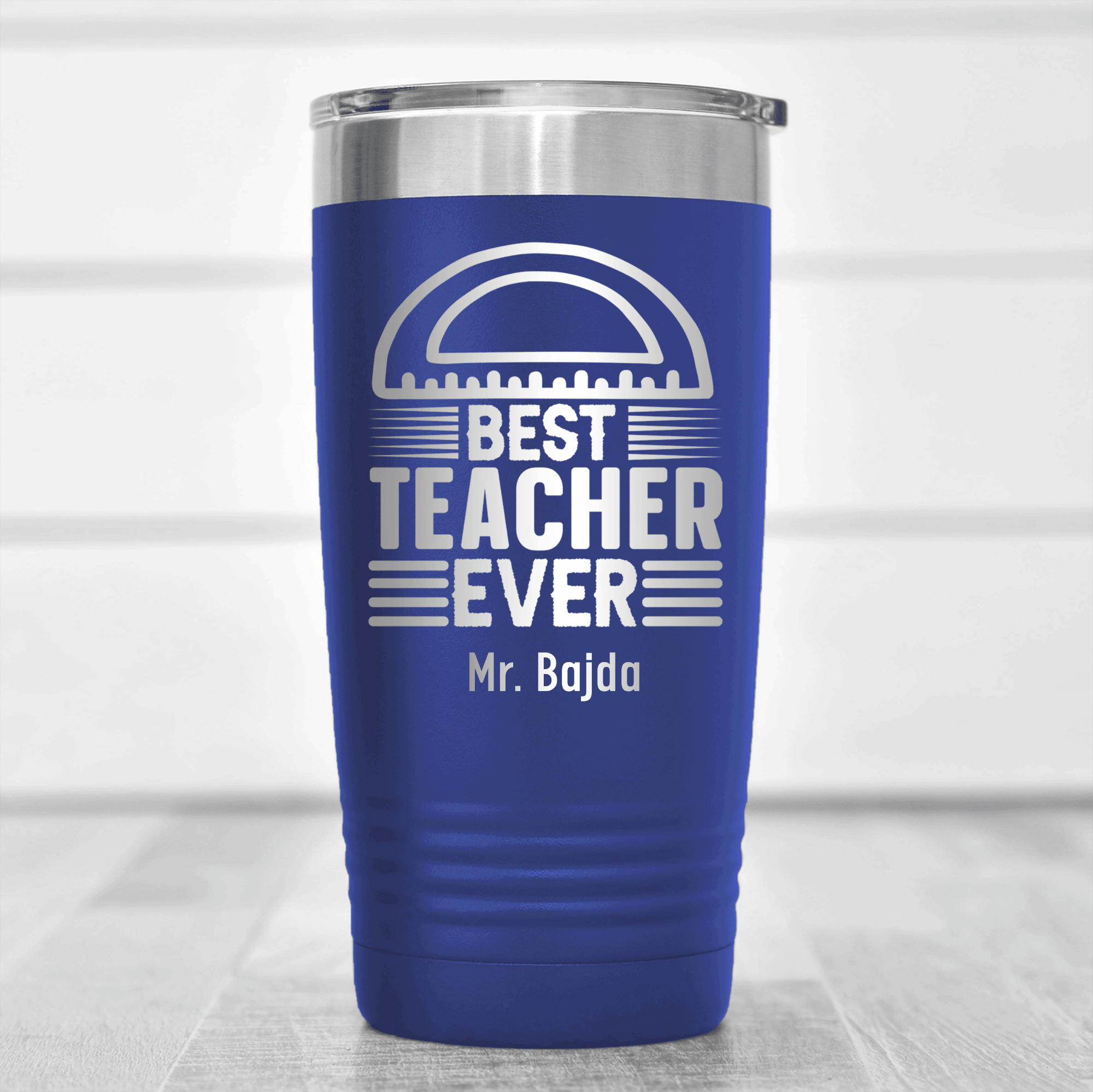 Blue Teacher Tumbler With Best Teacher Ever Design