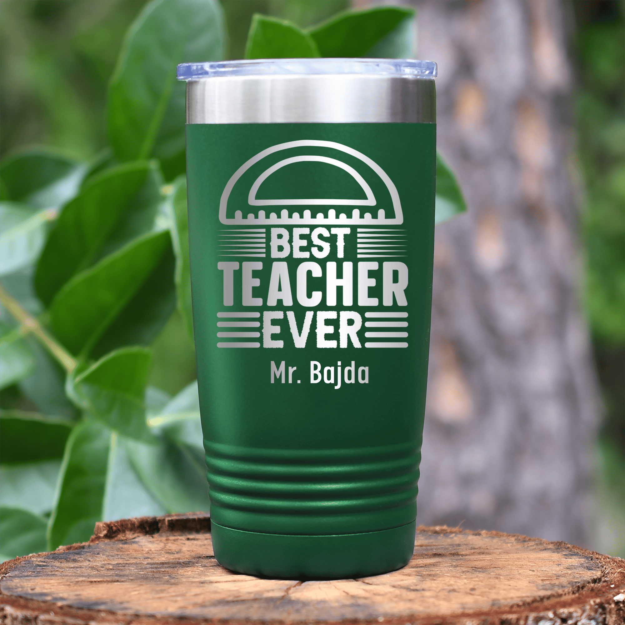 Green Teacher Tumbler With Best Teacher Ever Design