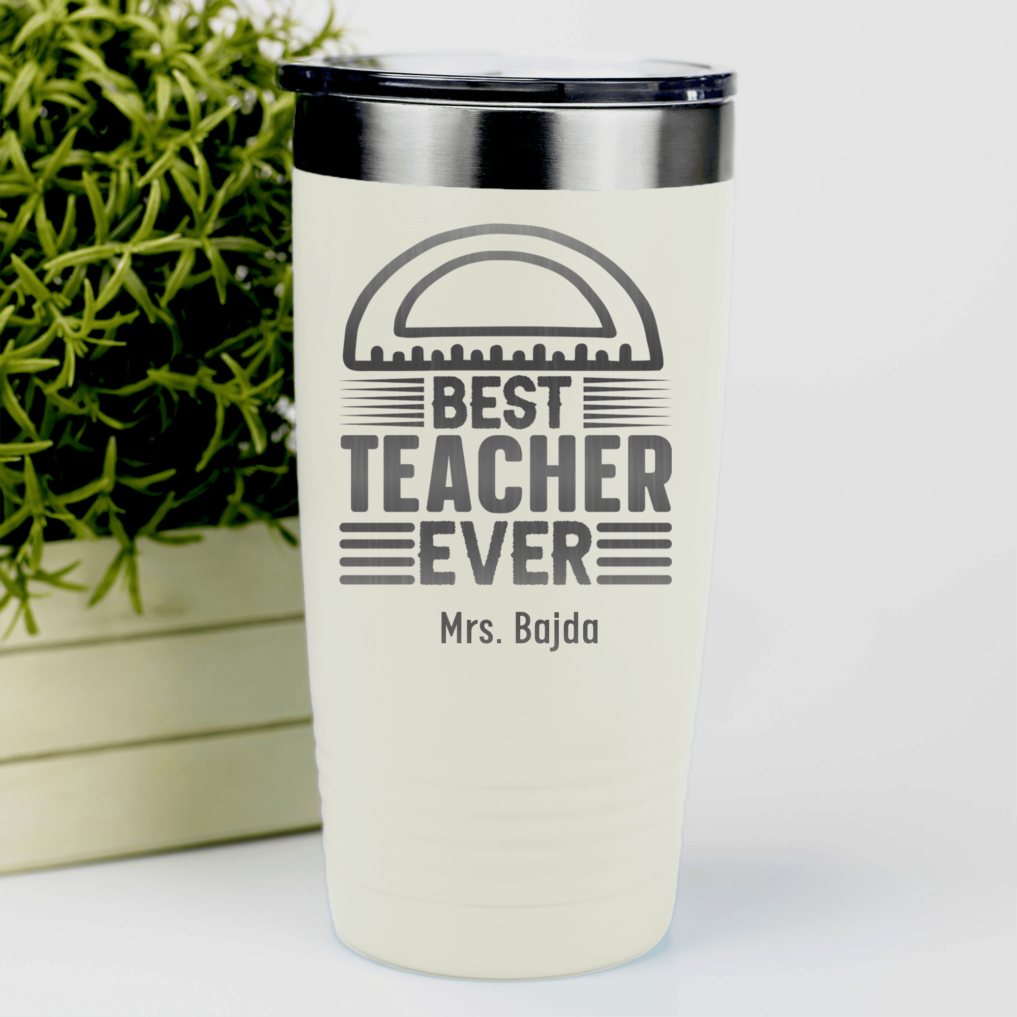 White Teacher Tumbler With Best Teacher Ever Design