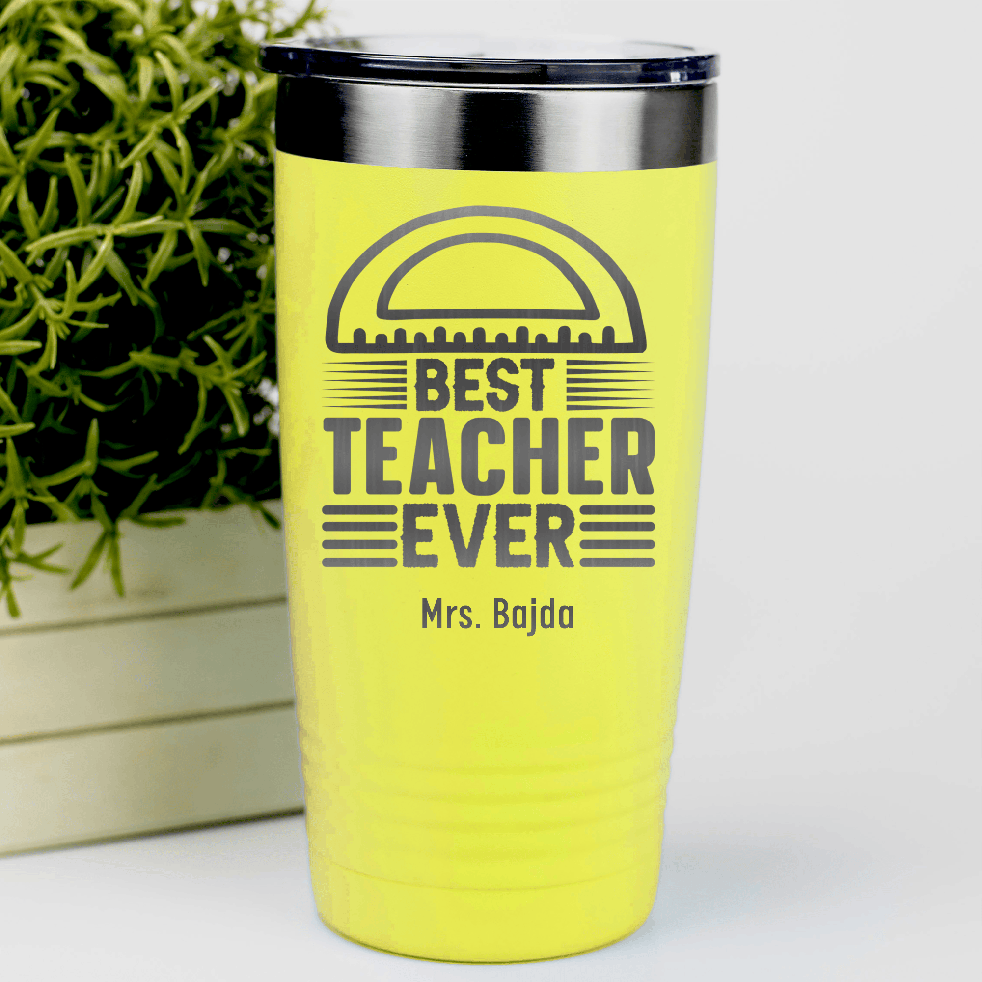Yellow Teacher Tumbler With Best Teacher Ever Design