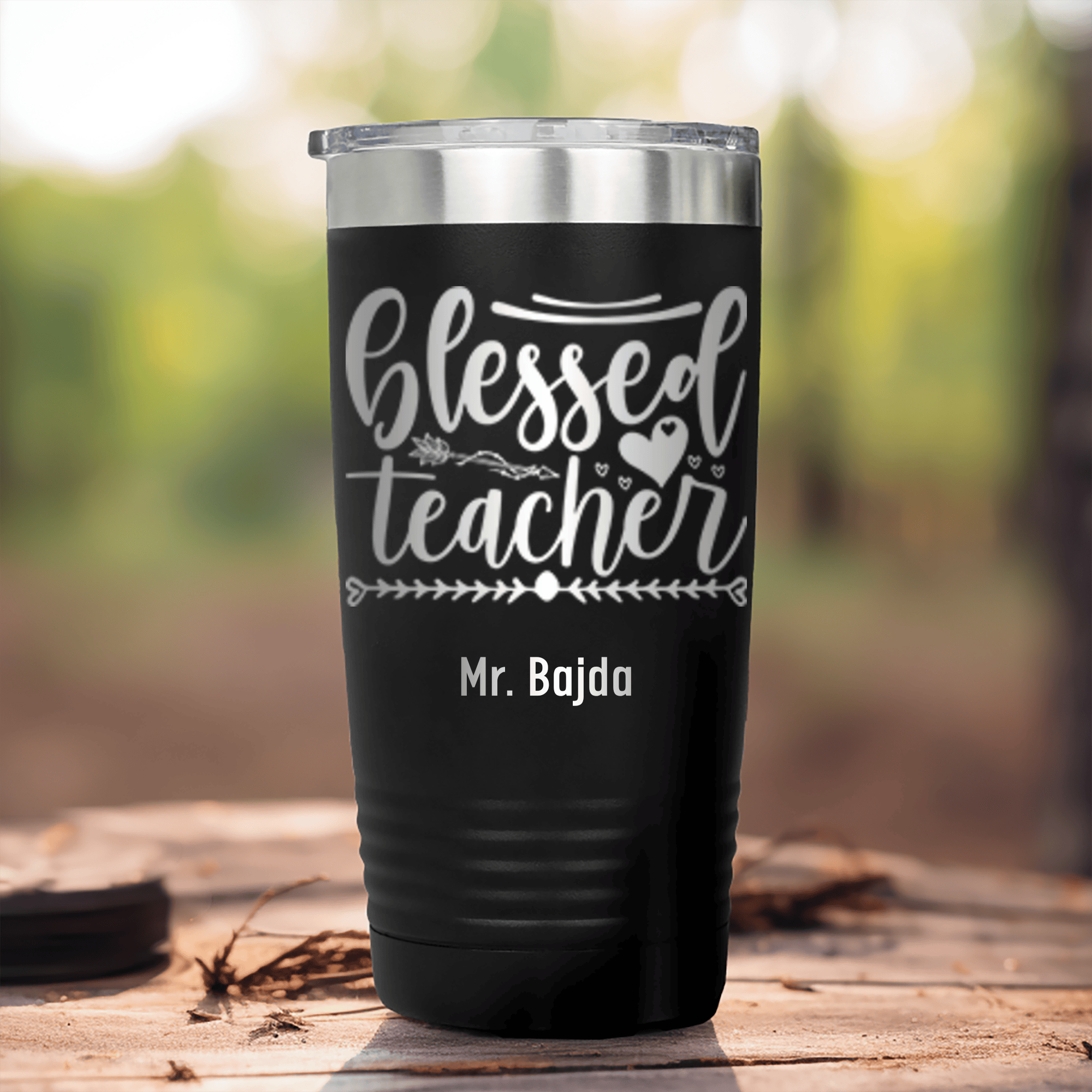 Black Teacher Tumbler With Blessed Teacher Design