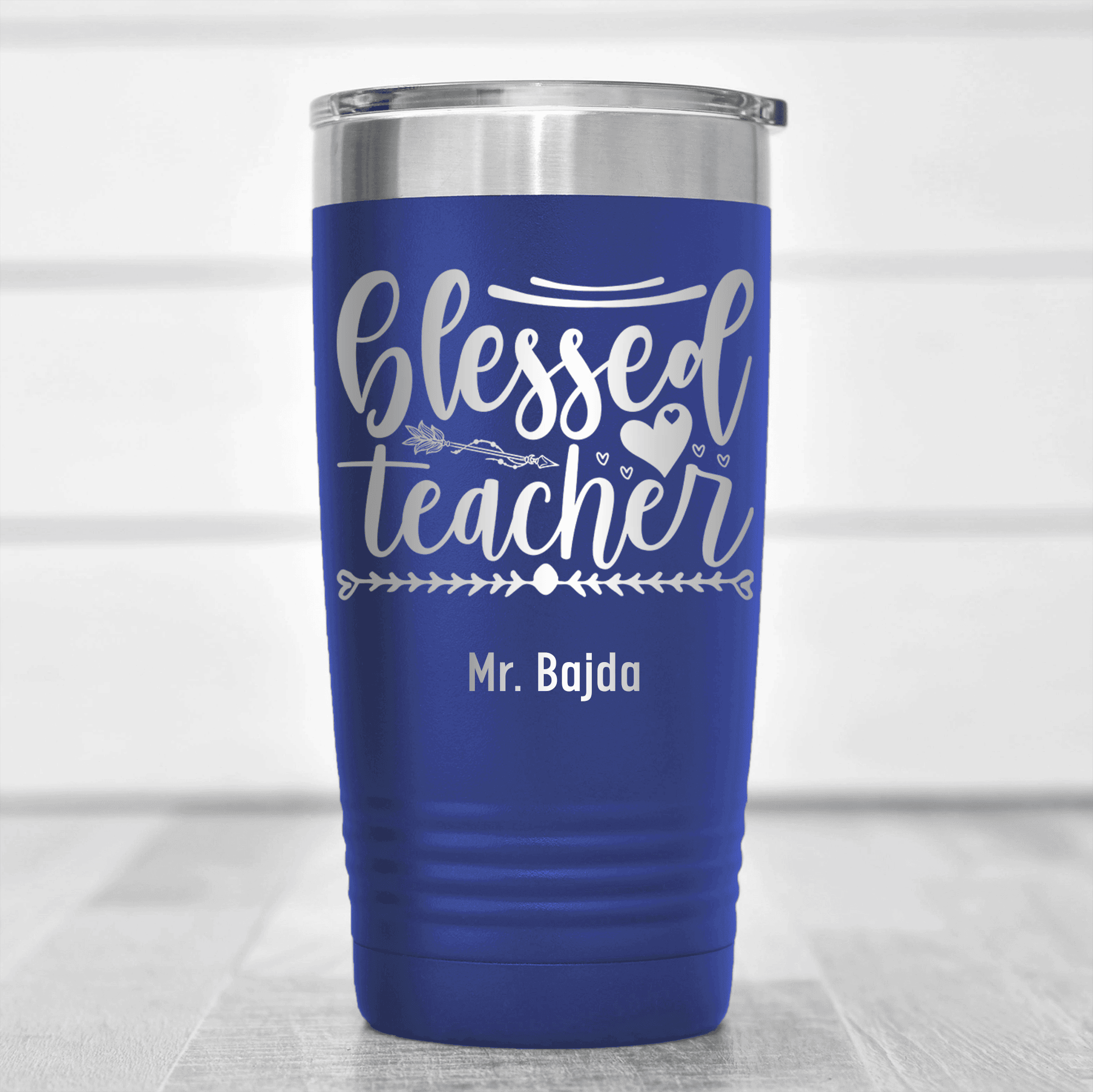 Blue Teacher Tumbler With Blessed Teacher Design