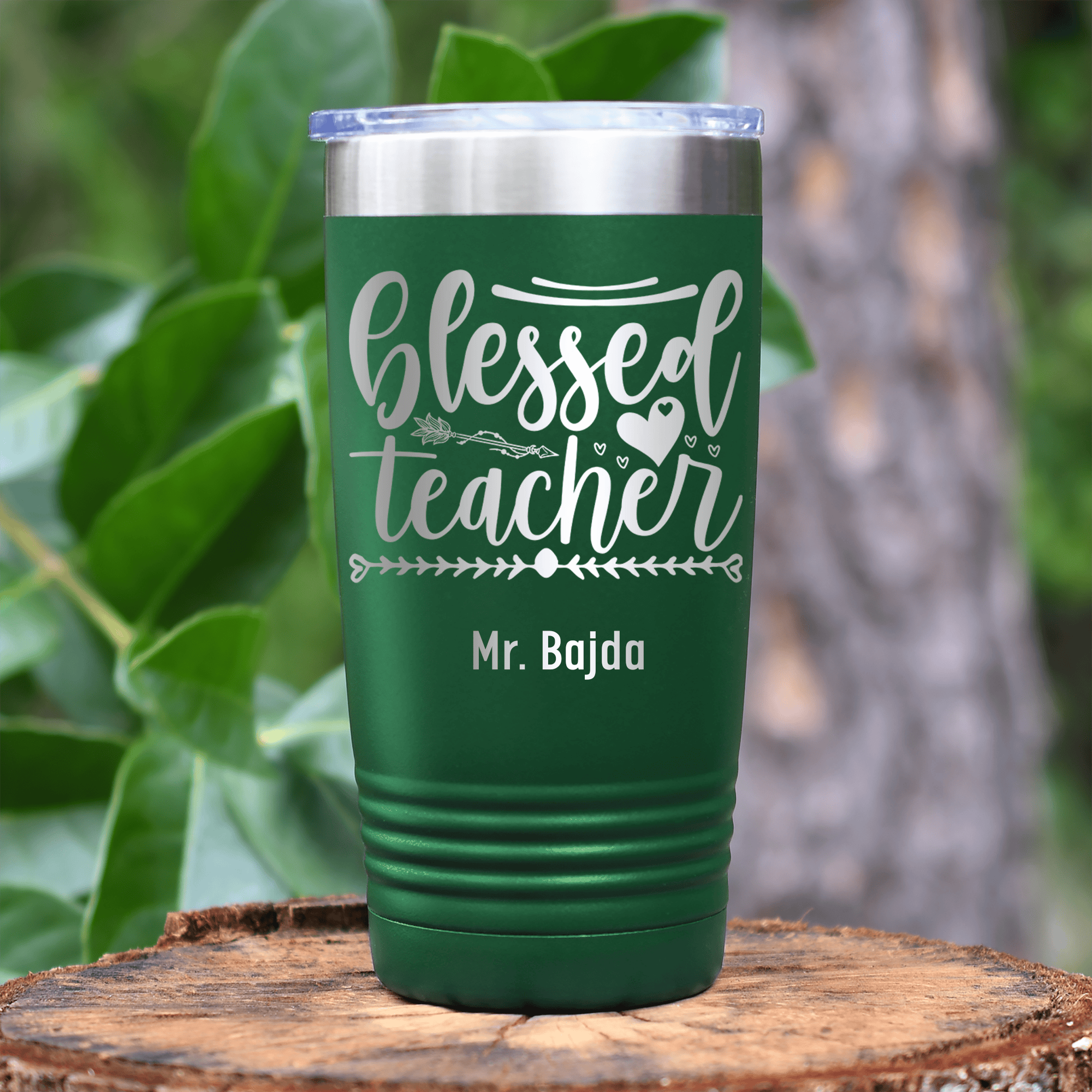 Green Teacher Tumbler With Blessed Teacher Design