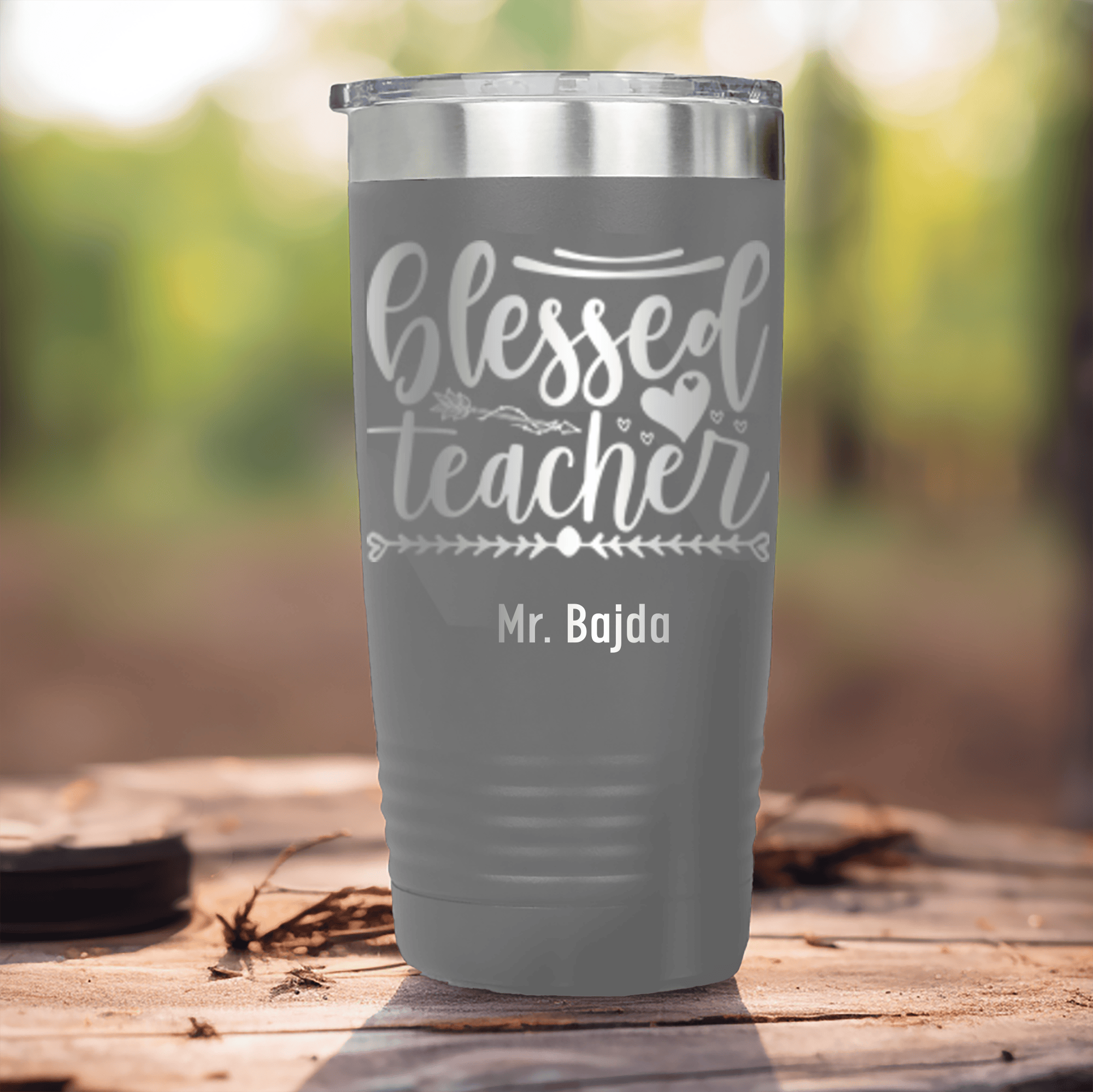 Grey Teacher Tumbler With Blessed Teacher Design