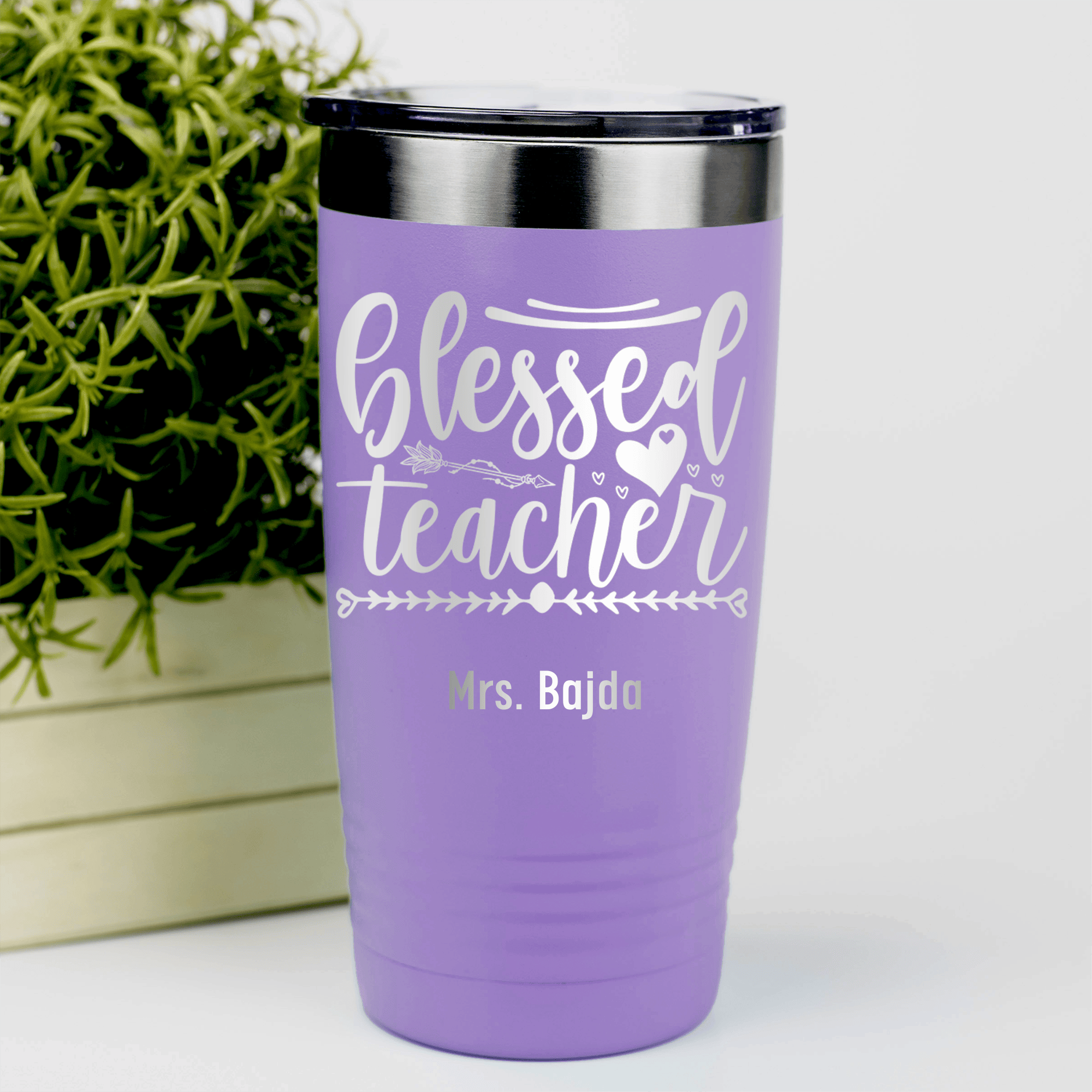 Light Purple Teacher Tumbler With Blessed Teacher Design