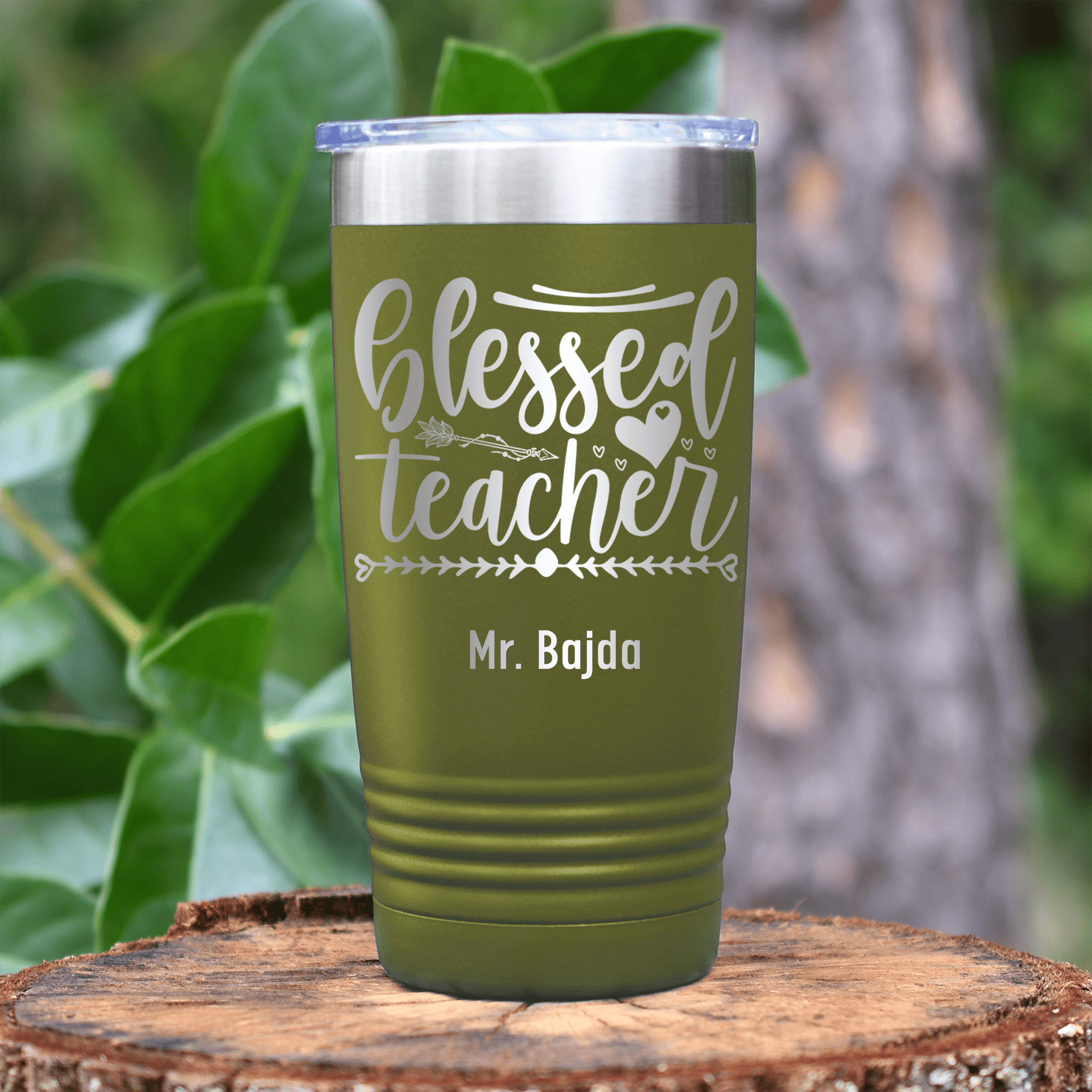 Military Green Teacher Tumbler With Blessed Teacher Design