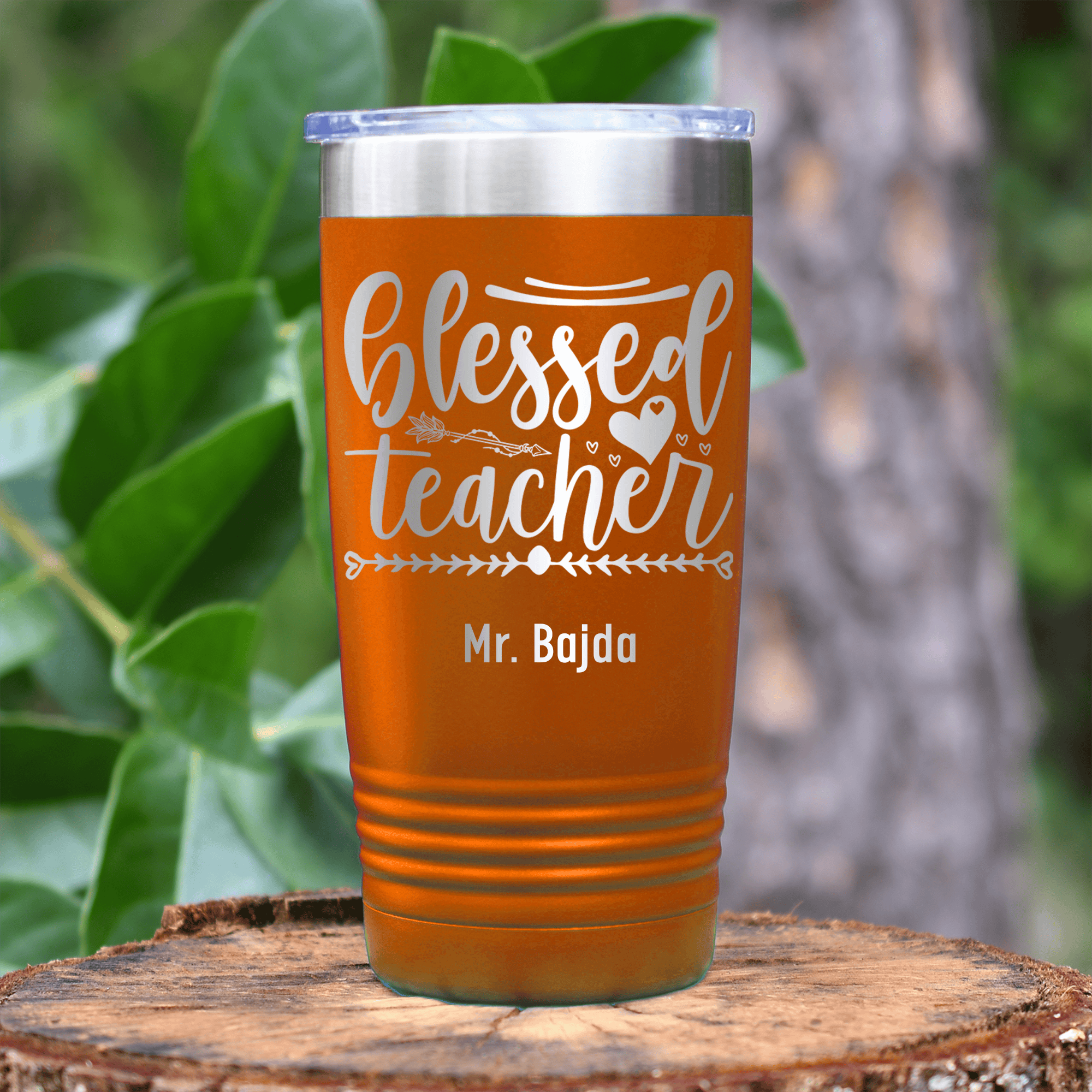 Orange Teacher Tumbler With Blessed Teacher Design