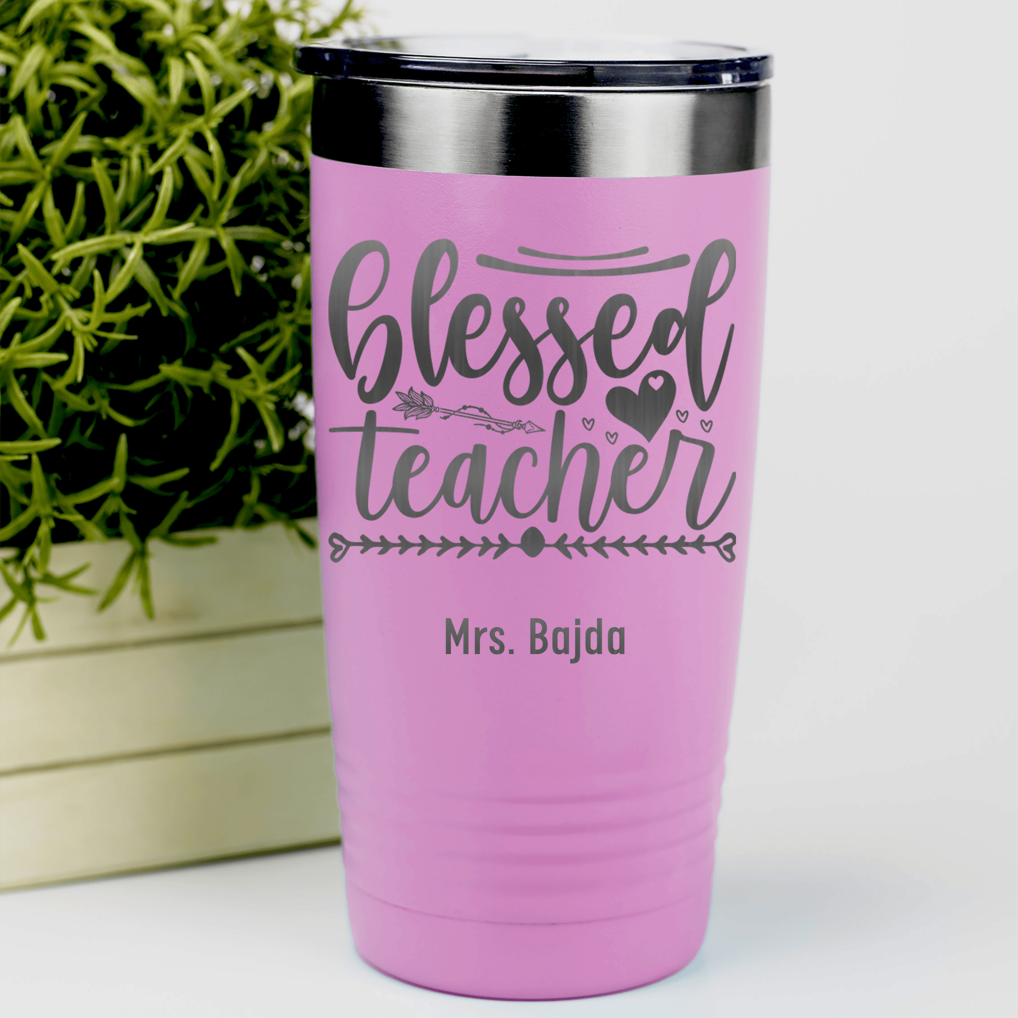Pink Teacher Tumbler With Blessed Teacher Design