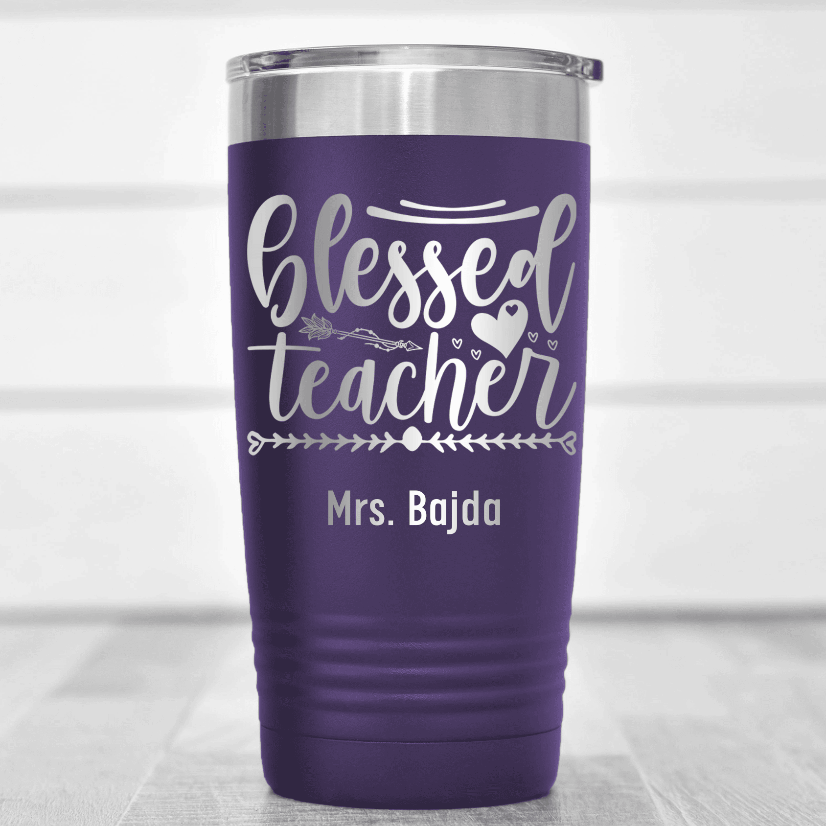 Purple Teacher Tumbler With Blessed Teacher Design