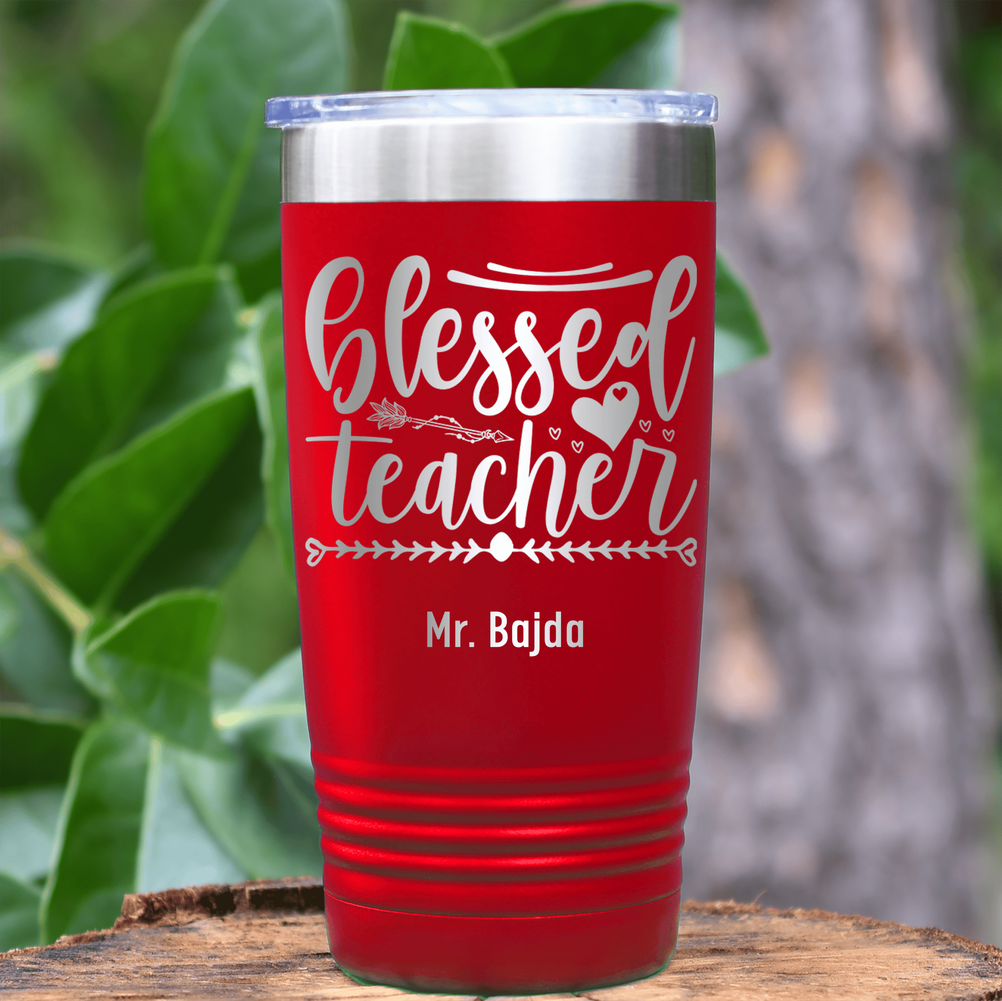 Red Teacher Tumbler With Blessed Teacher Design