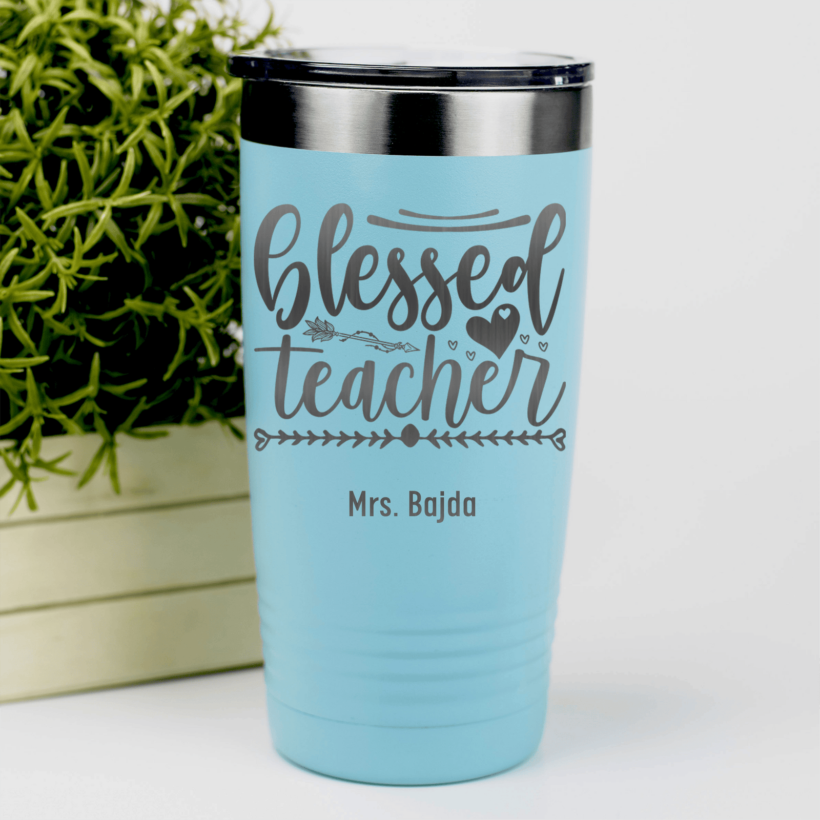 Teal Teacher Tumbler With Blessed Teacher Design