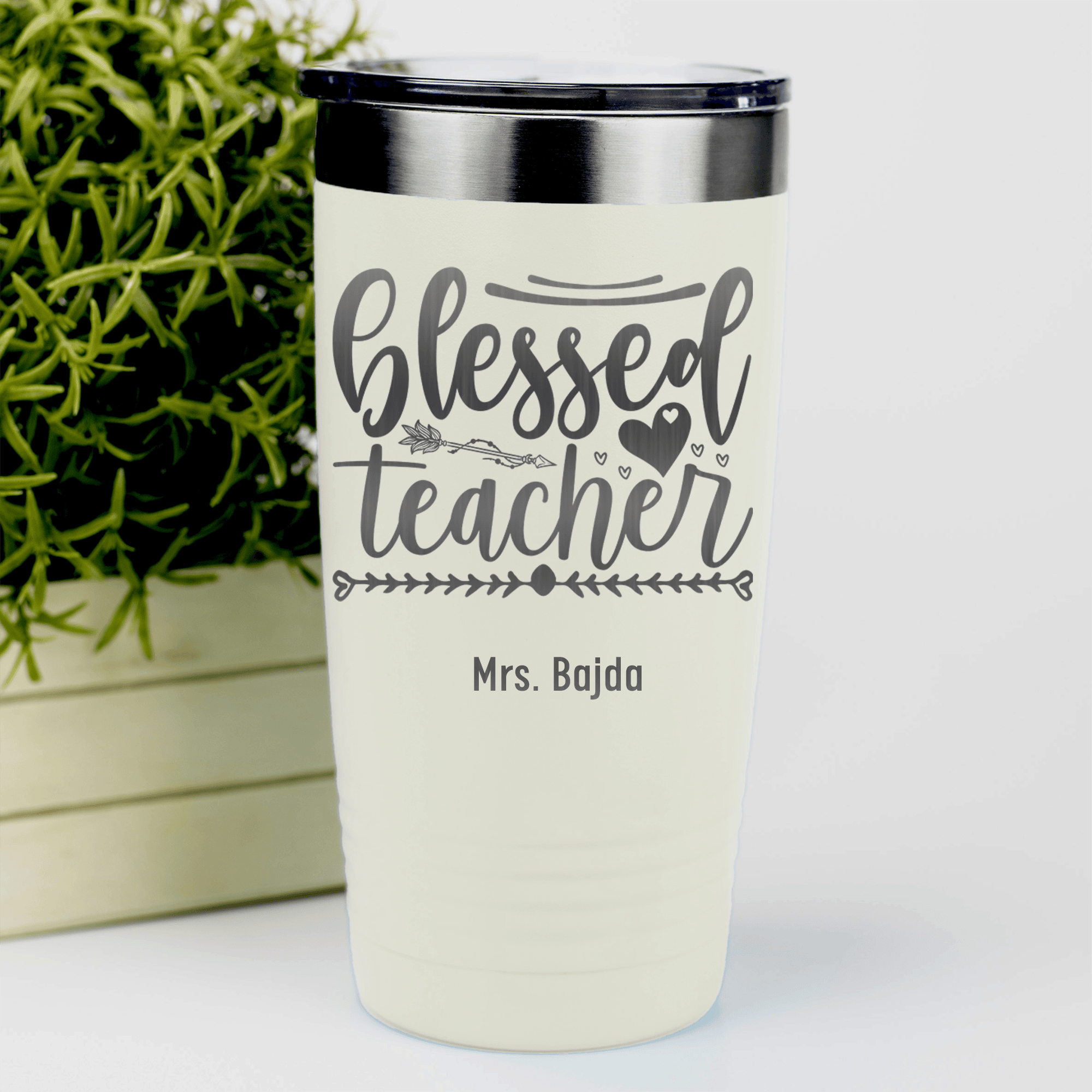 White Teacher Tumbler With Blessed Teacher Design