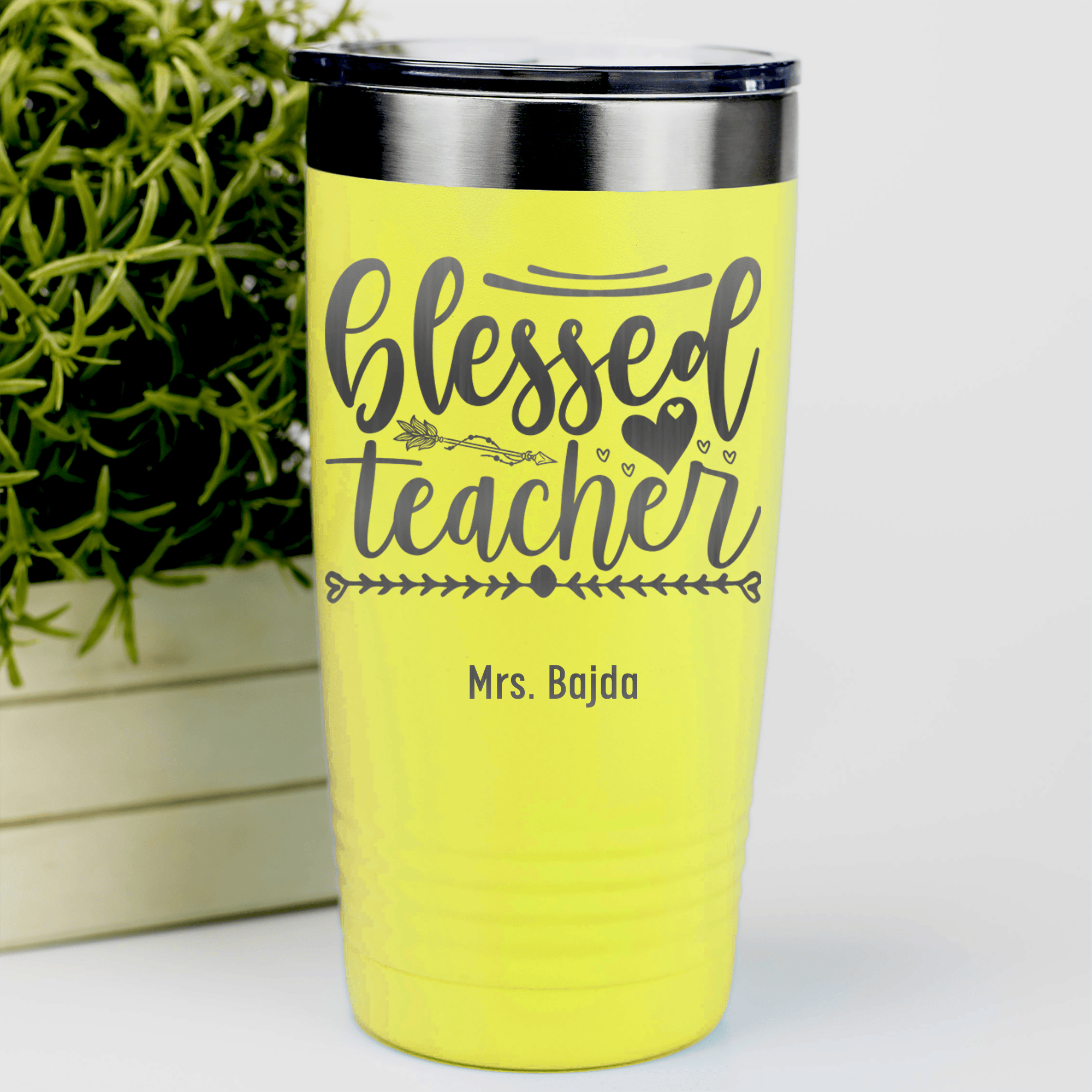 Yellow Teacher Tumbler With Blessed Teacher Design