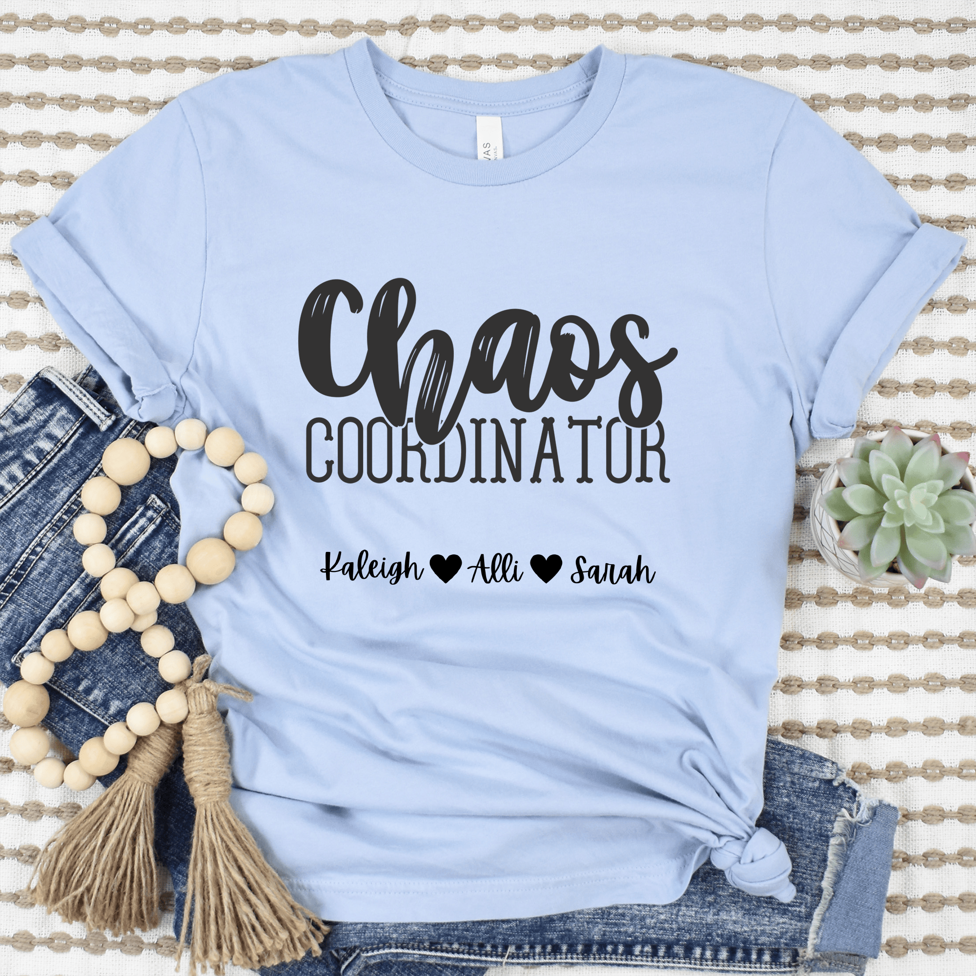 Womens Light Blue T Shirt with Chaos-Coordinator design