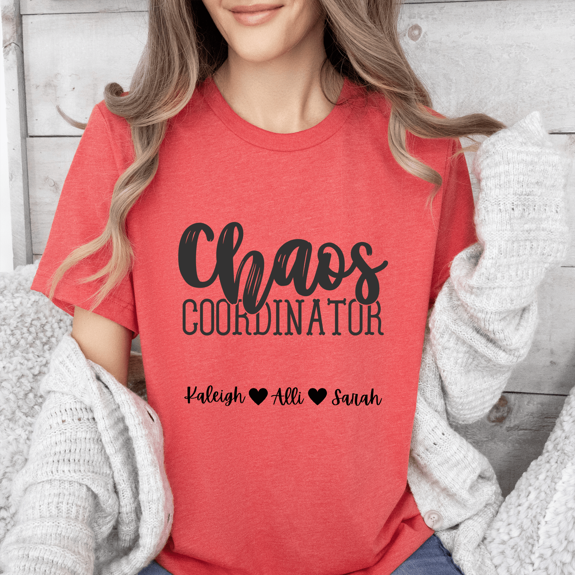 Womens Light Red T Shirt with Chaos-Coordinator design