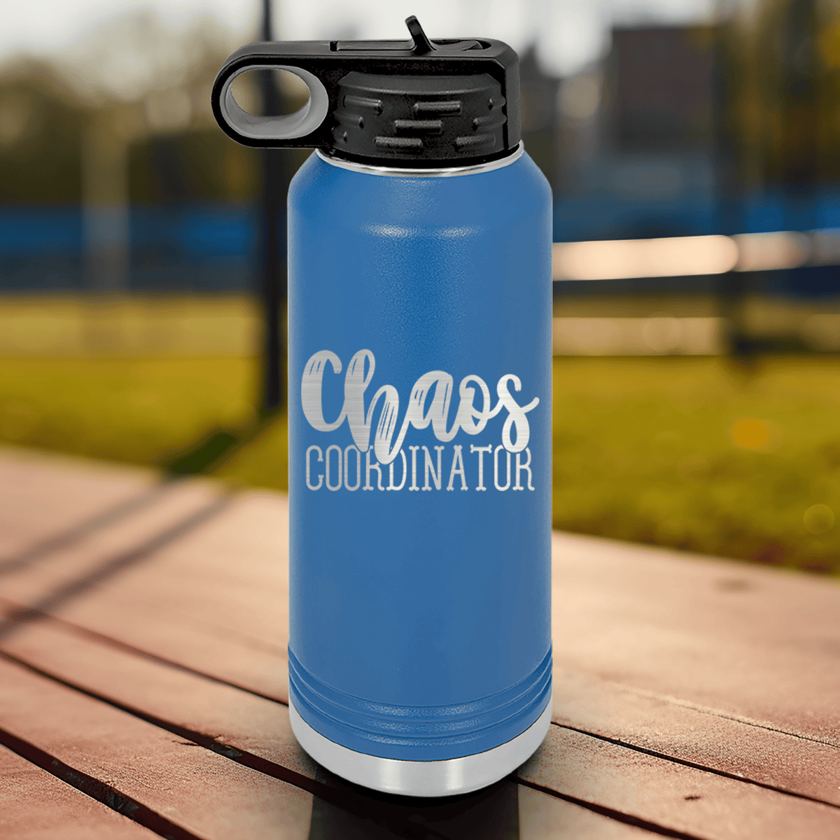 Blue Mothers Day Water Bottle With Chaos Coordinator Design