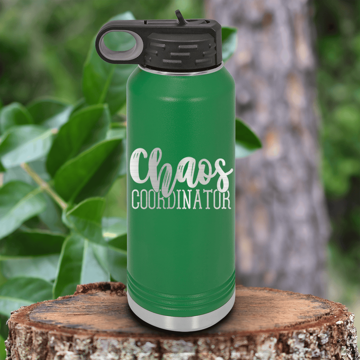 Green Mothers Day Water Bottle With Chaos Coordinator Design