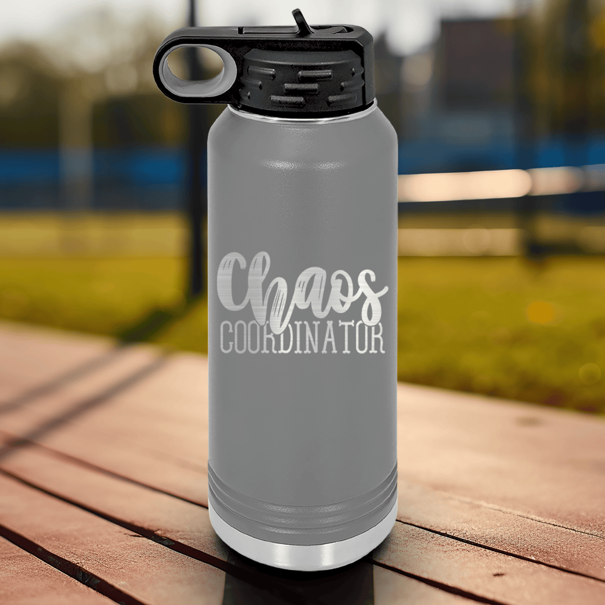 Grey Mothers Day Water Bottle With Chaos Coordinator Design