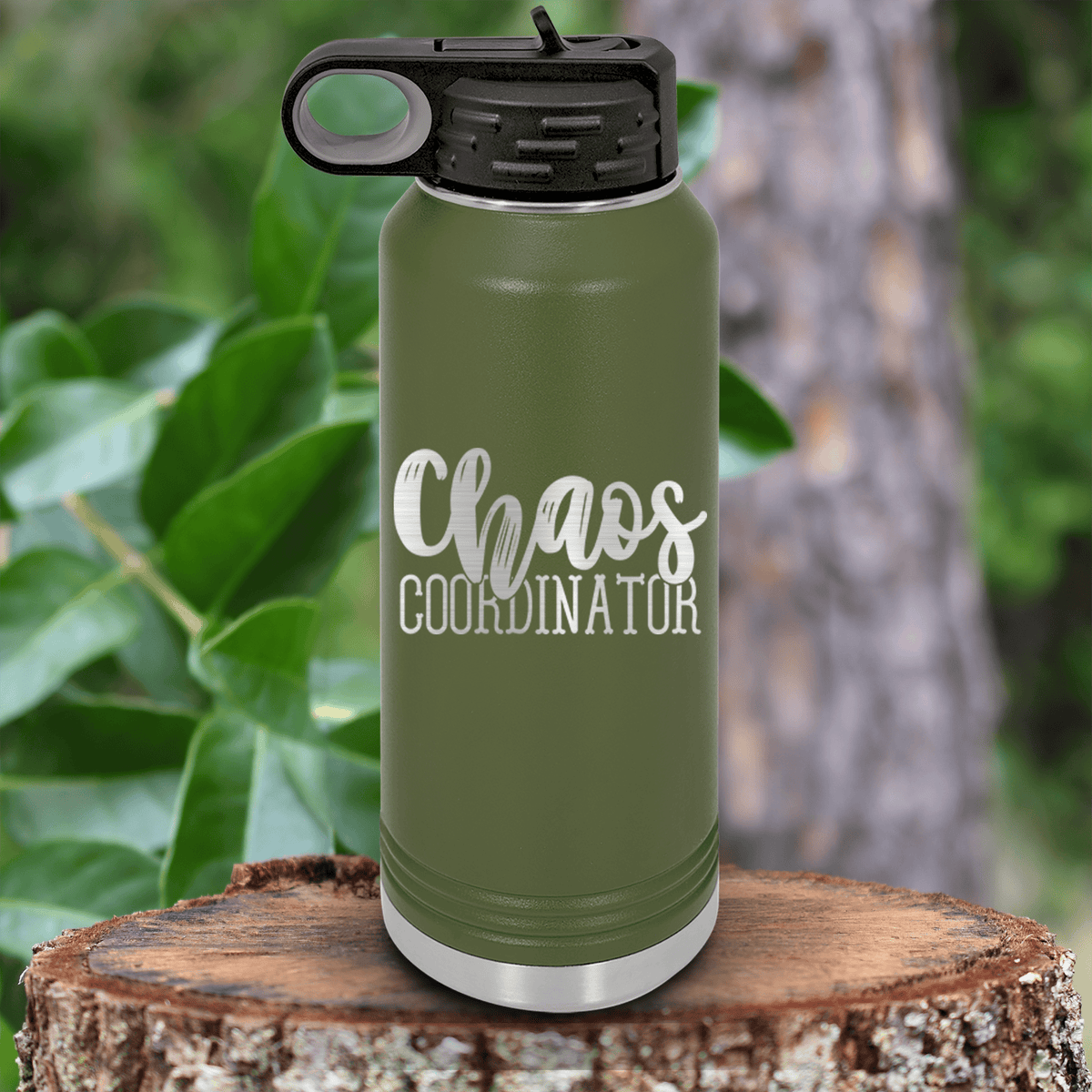 Military Green Mothers Day Water Bottle With Chaos Coordinator Design