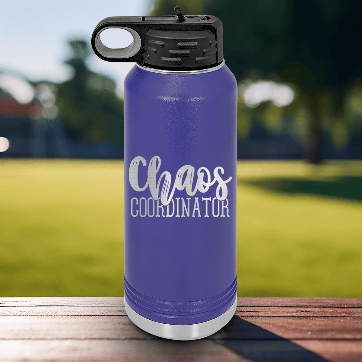 Purple Mothers Day Water Bottle With Chaos Coordinator Design