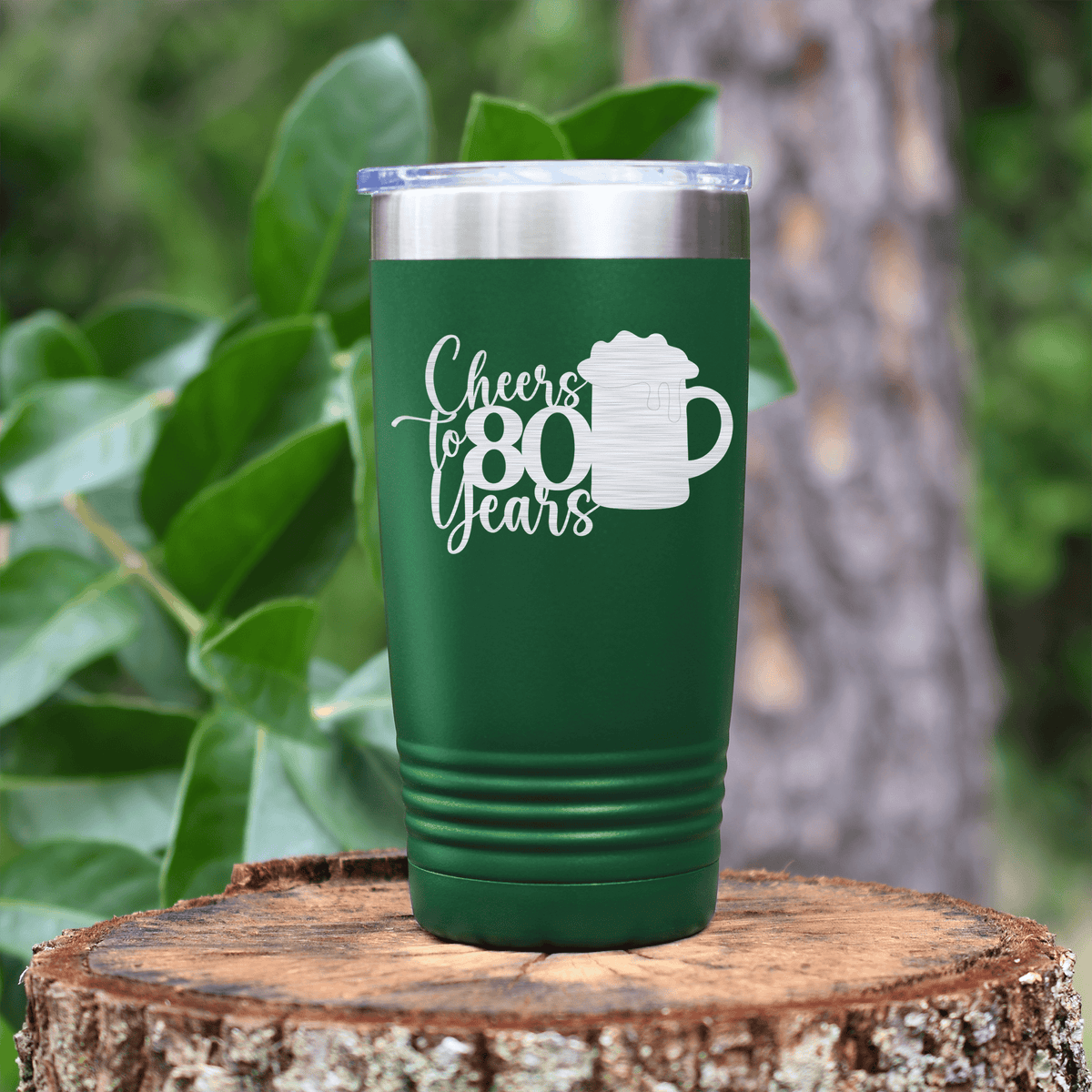 Green birthday tumbler Cheers to 80 Years Beer