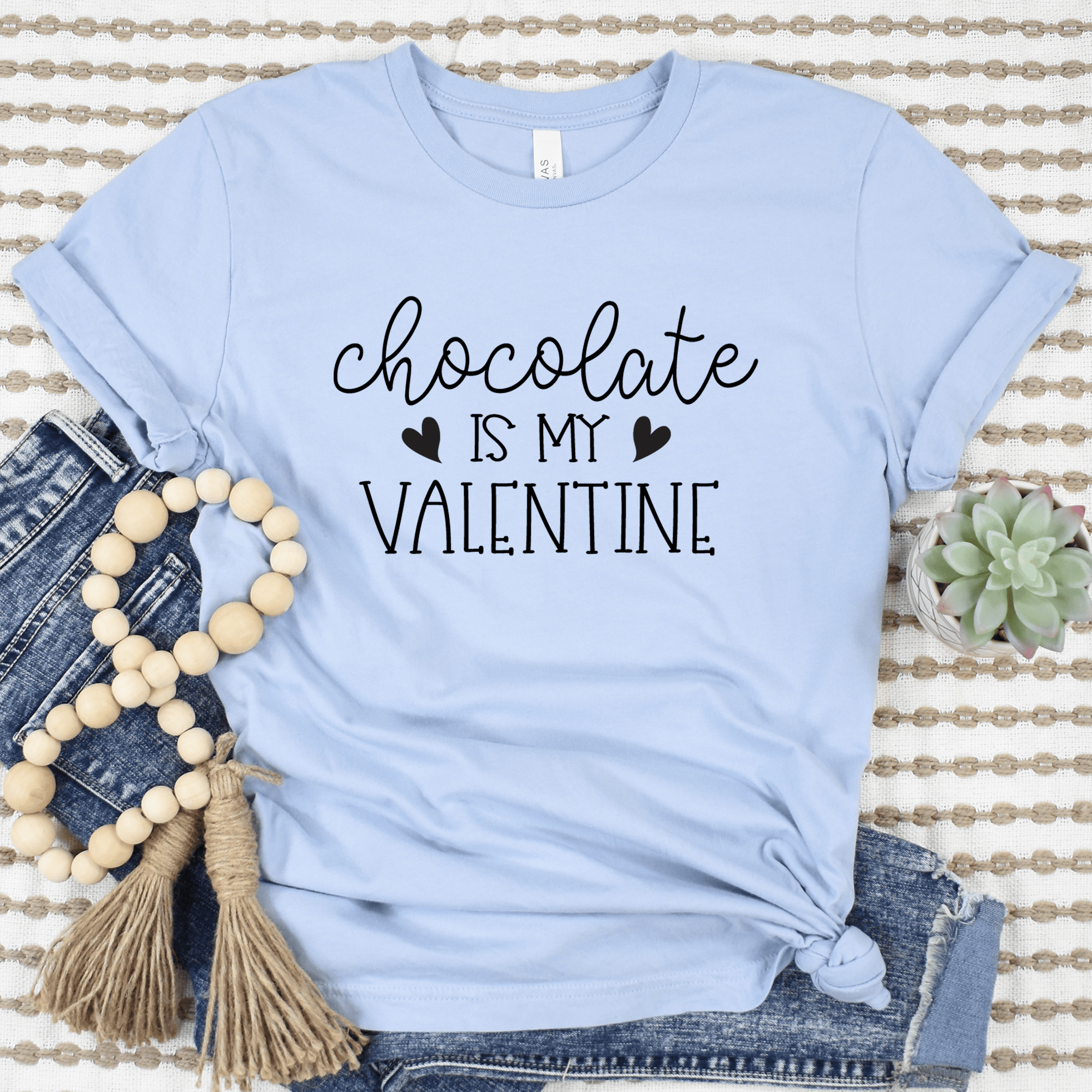 Light Blue Womens T-Shirt With Chocolate Is My Valentine Design