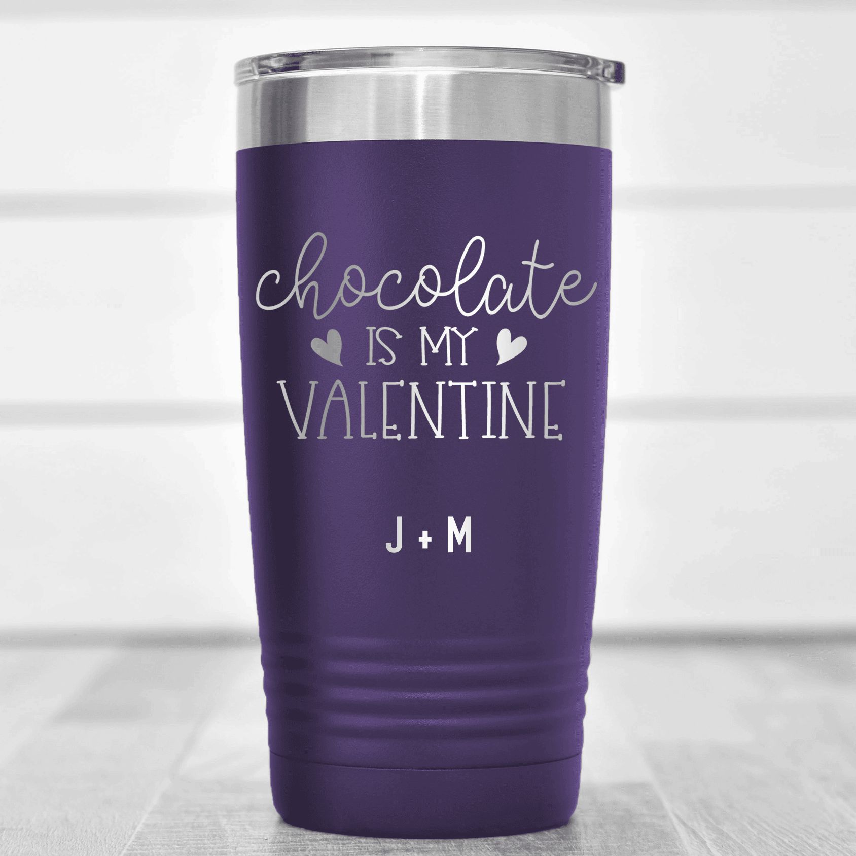 Purple Valentines Day Tumbler With Chocolate Is My Valentine Design