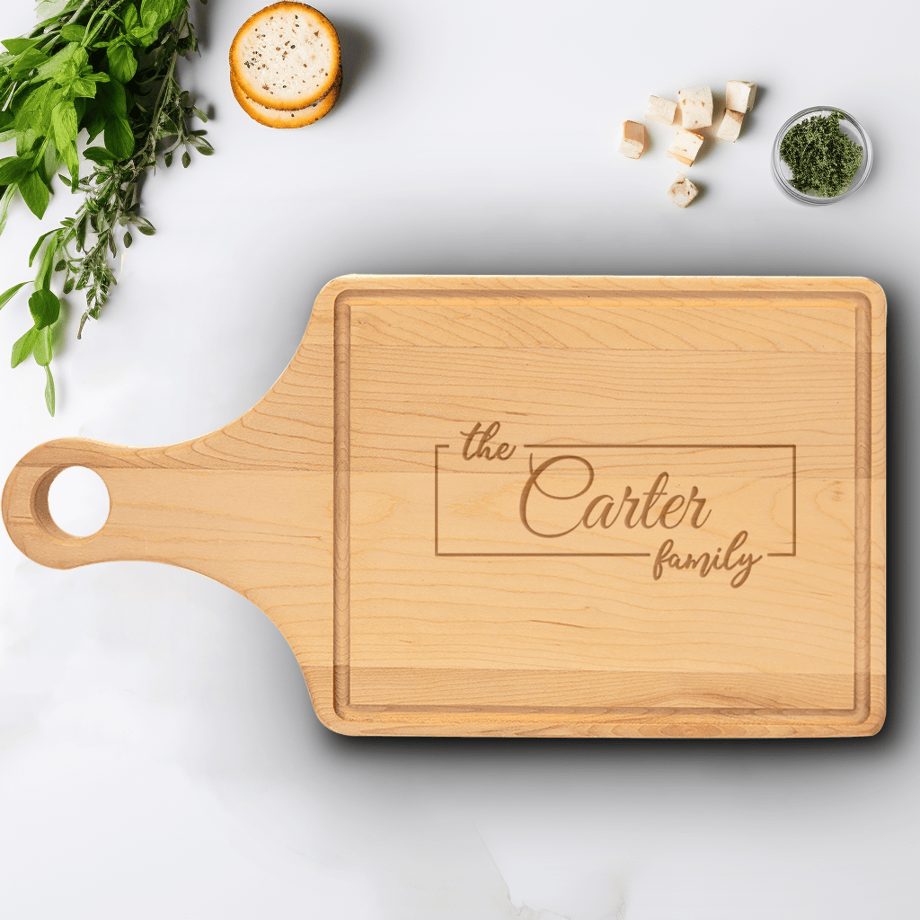 Family Name Maple Paddle Cutting Board With Classic Family Legacy Design