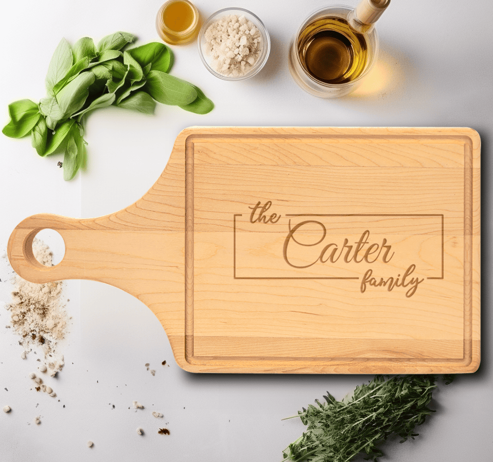 Family Name Maple Paddle Cutting Board With Classic Family Legacy Design