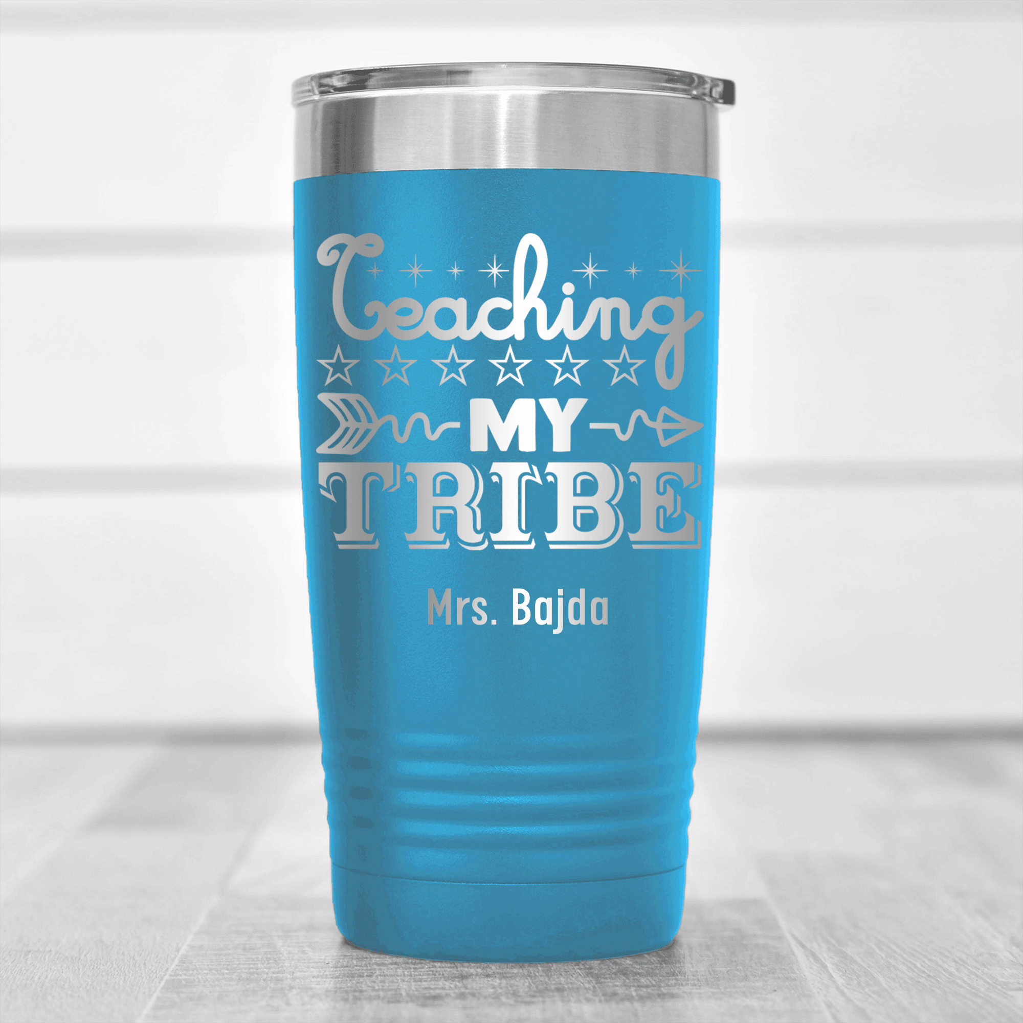 Light Blue Teacher Tumbler With Coaching Is My Tribe Design