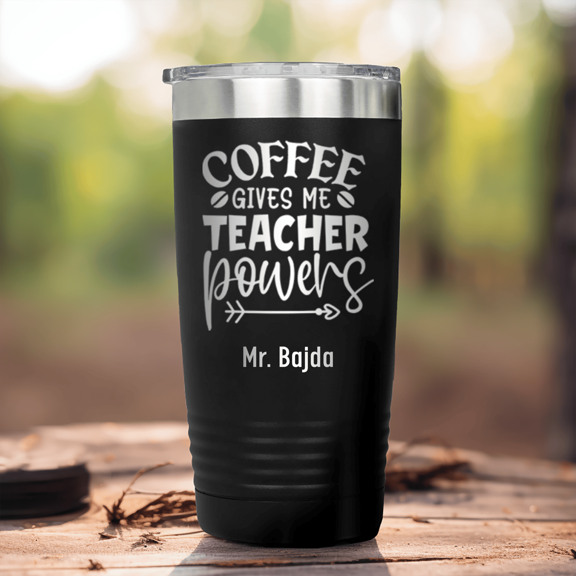 Black Teacher Tumbler With Coffee Gives Me Powers Design
