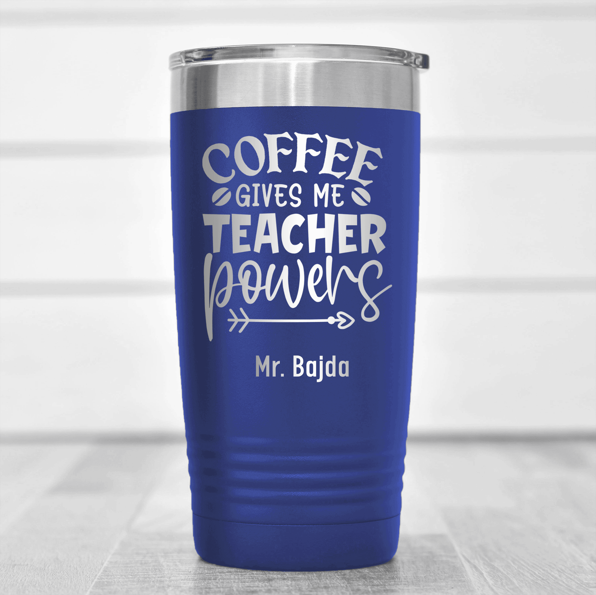 Blue Teacher Tumbler With Coffee Gives Me Powers Design