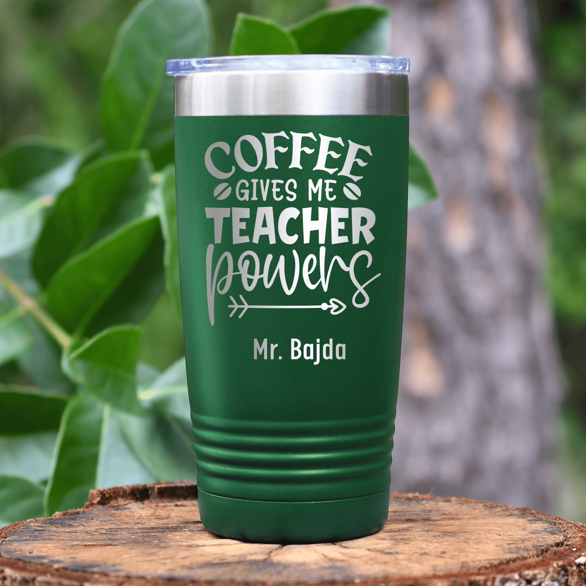 Green Teacher Tumbler With Coffee Gives Me Powers Design