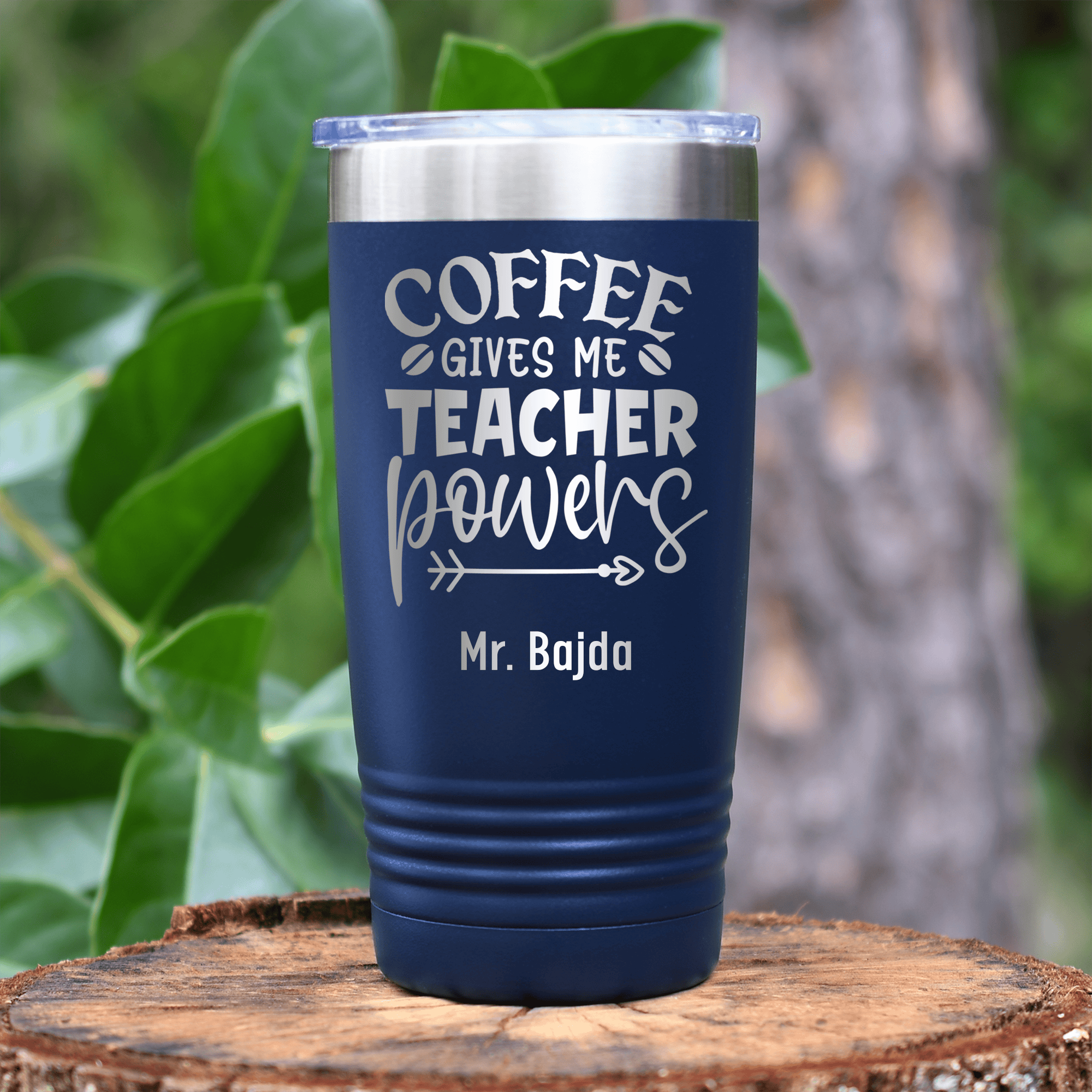 Navy Teacher Tumbler With Coffee Gives Me Powers Design