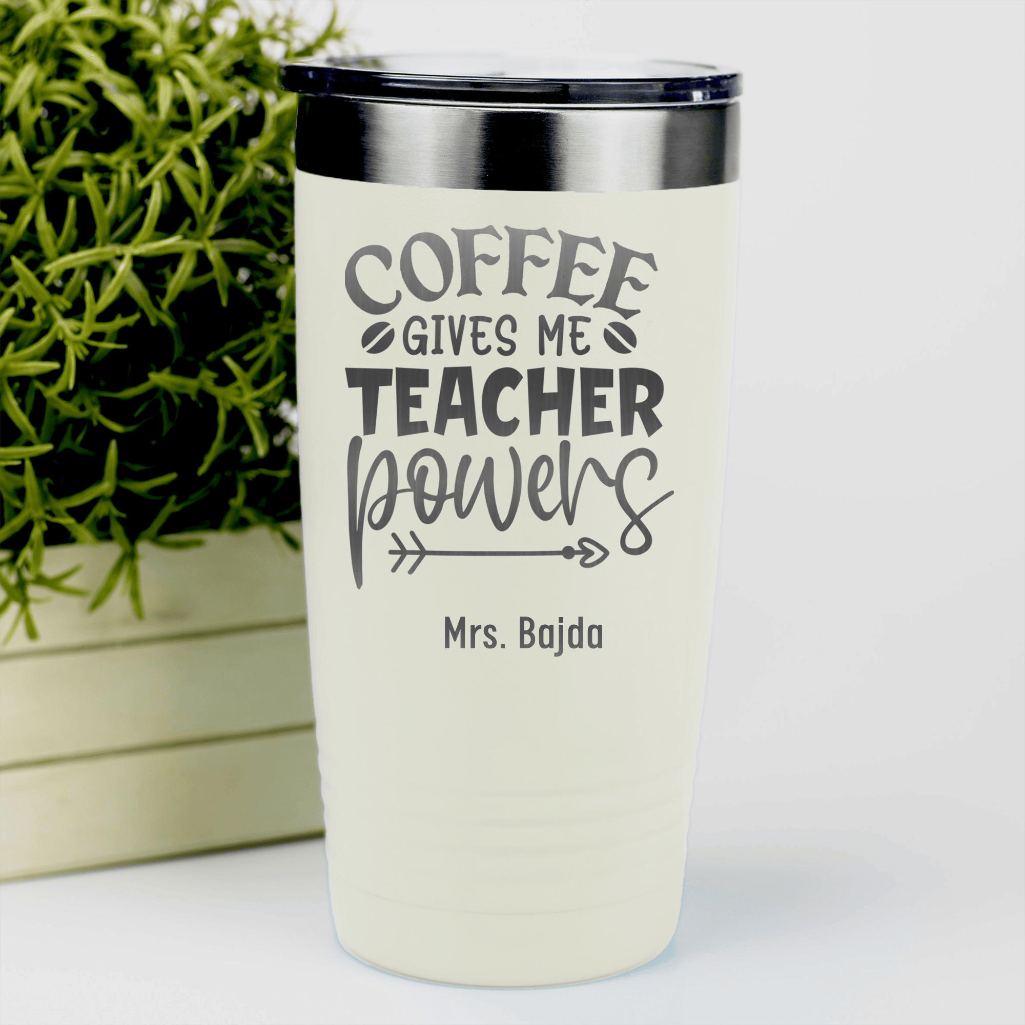 White Teacher Tumbler With Coffee Gives Me Powers Design