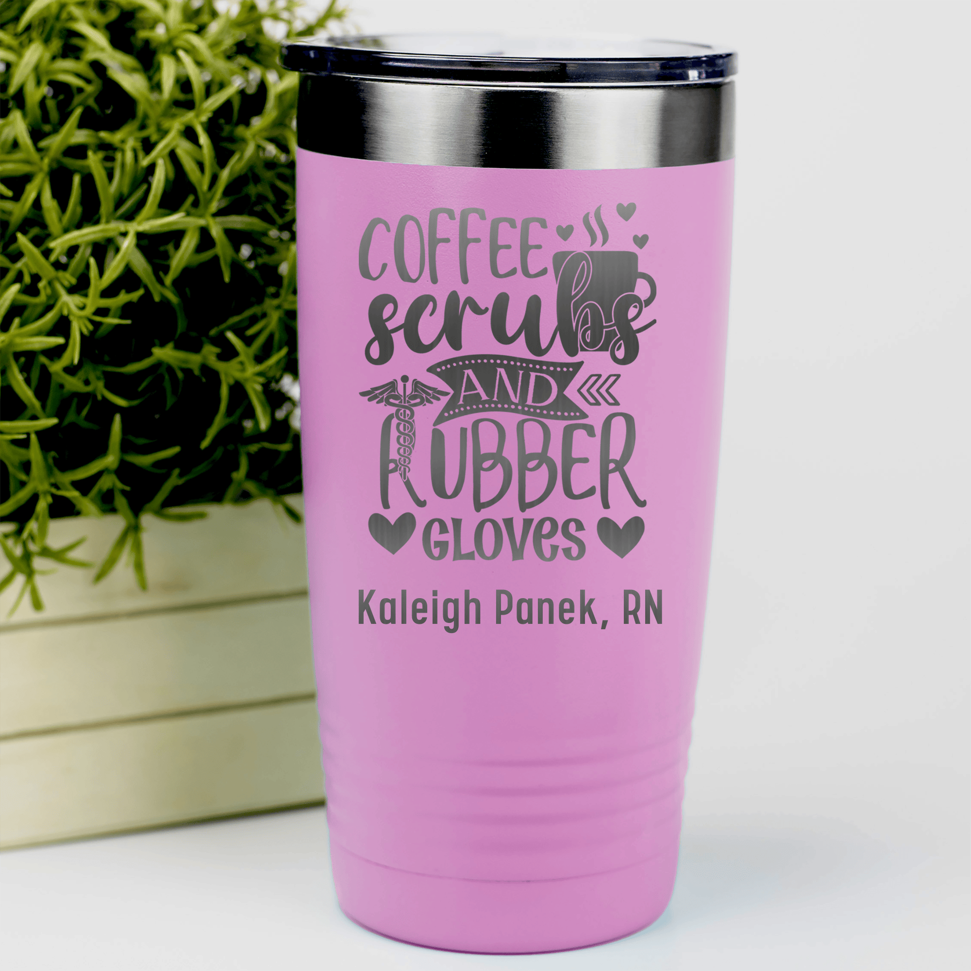 Pink Nurse Tumbler With Coffee Scrubs And Gloves Design