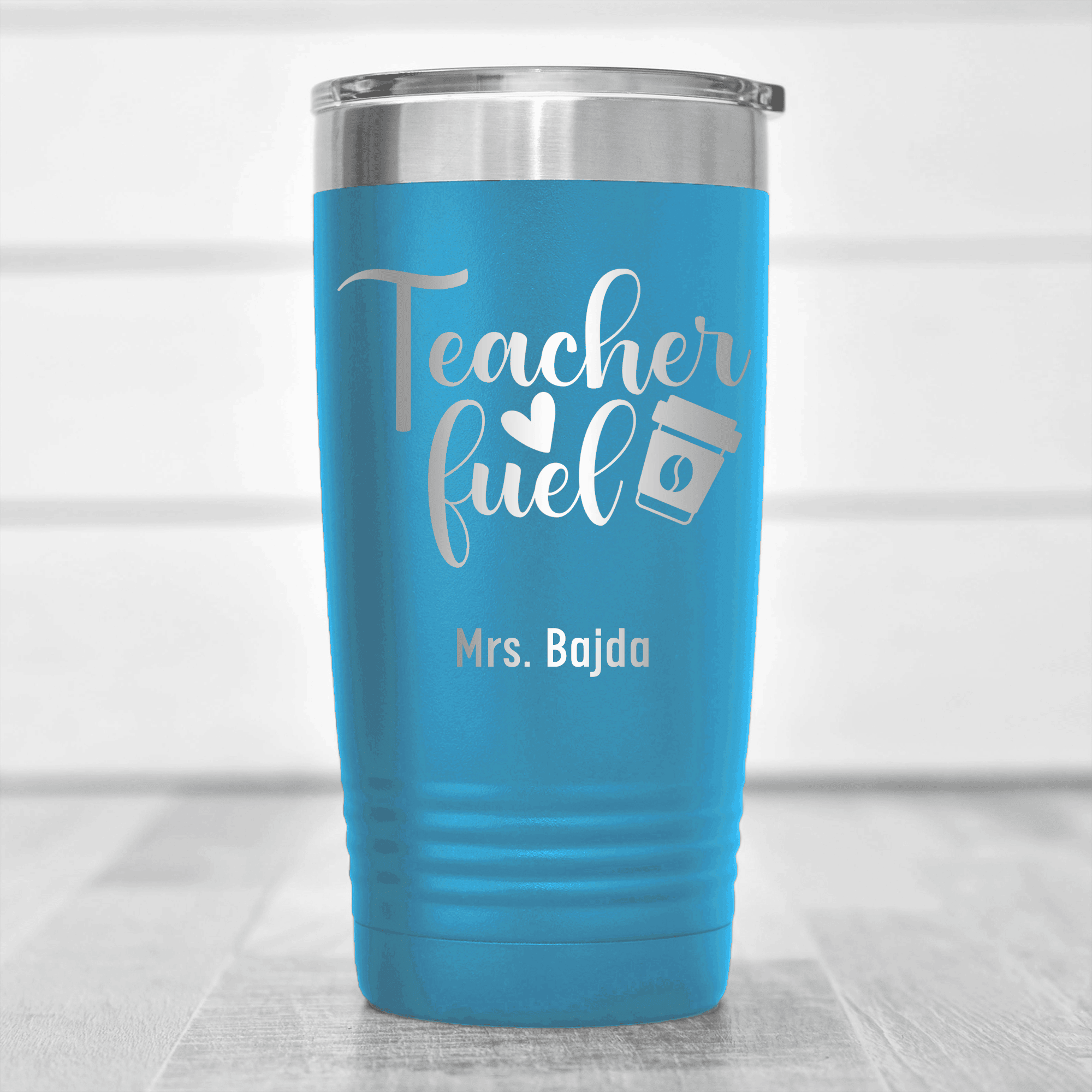 Light Blue Teacher Tumbler With Coffee Teacher Fuel Design