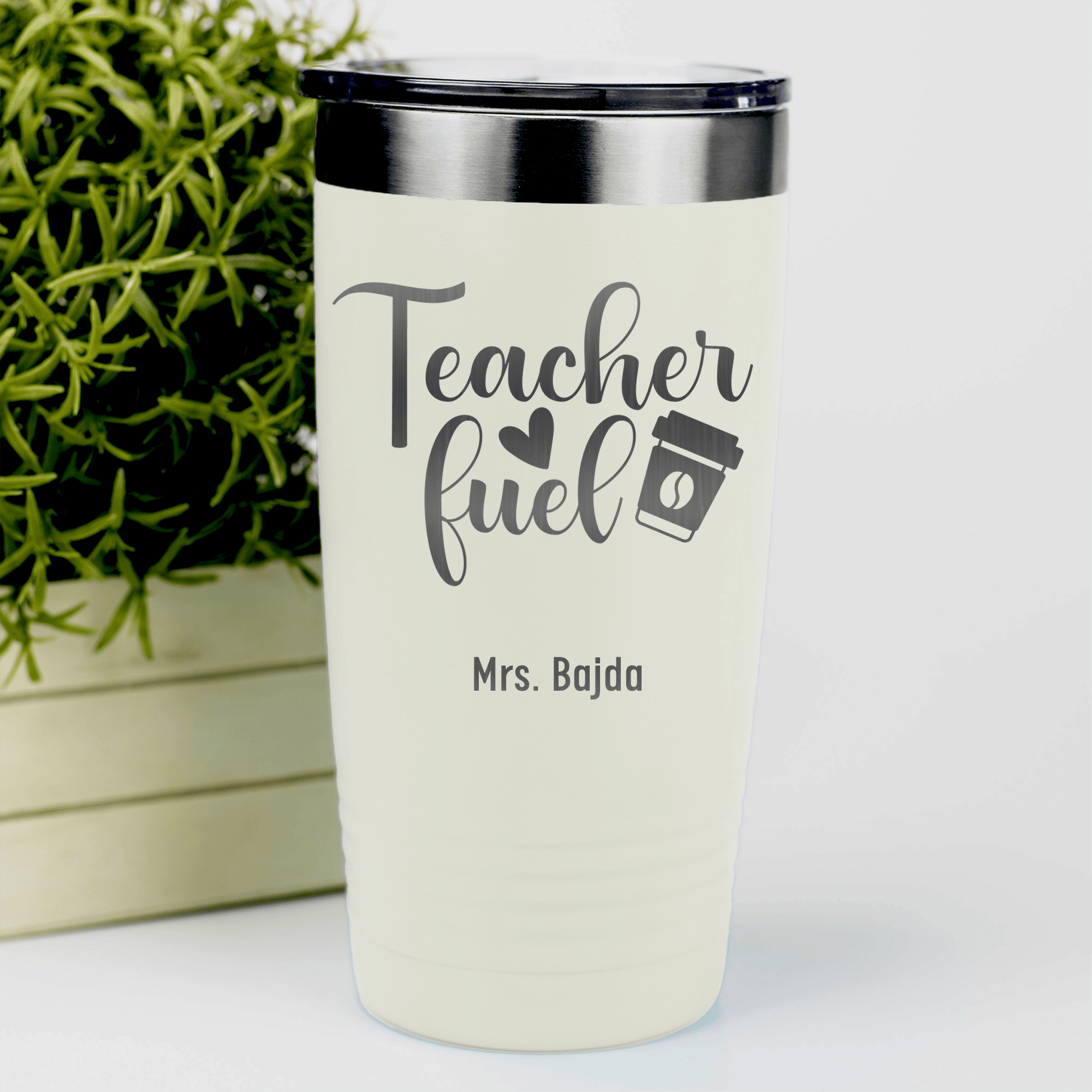 White Teacher Tumbler With Coffee Teacher Fuel Design