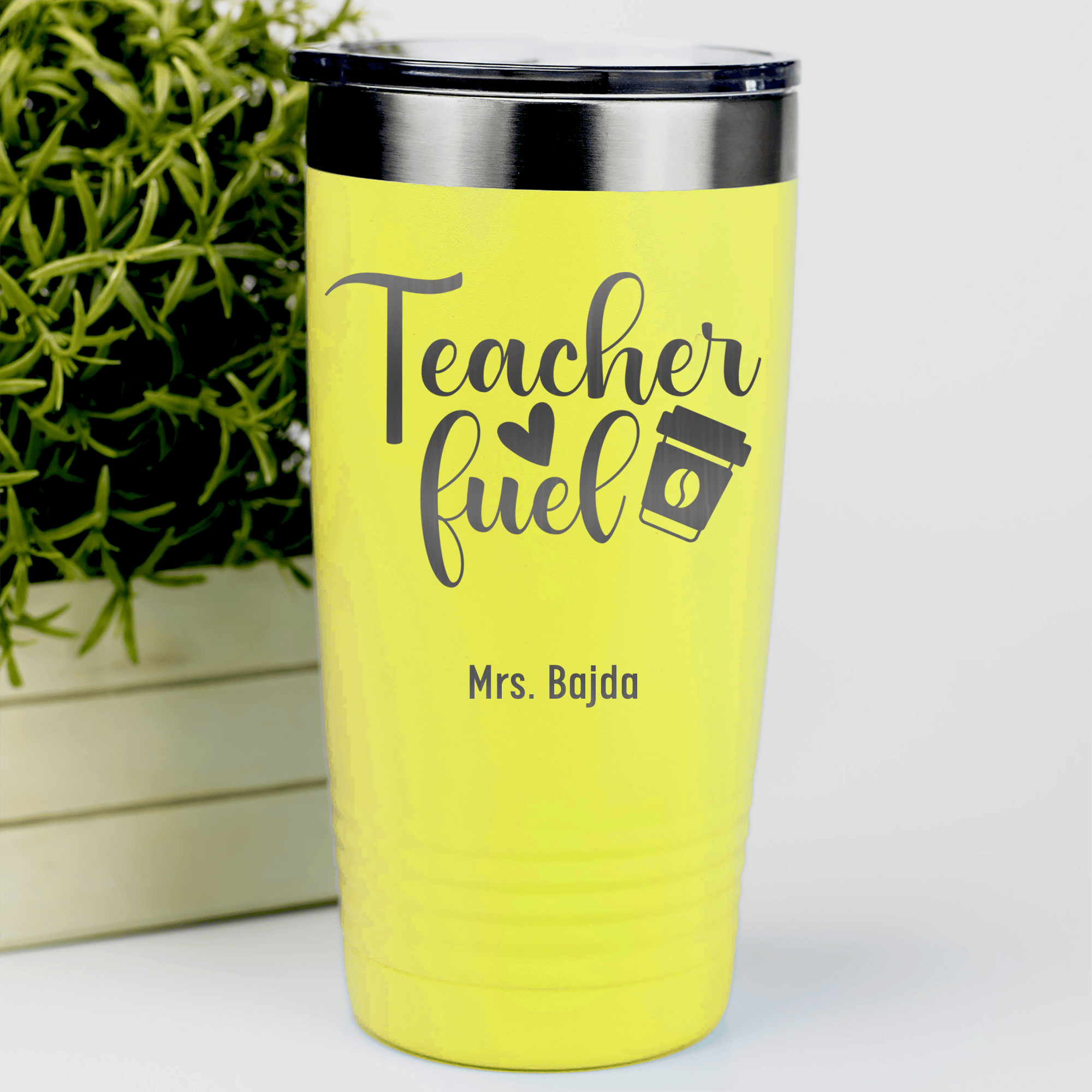 Yellow Teacher Tumbler With Coffee Teacher Fuel Design
