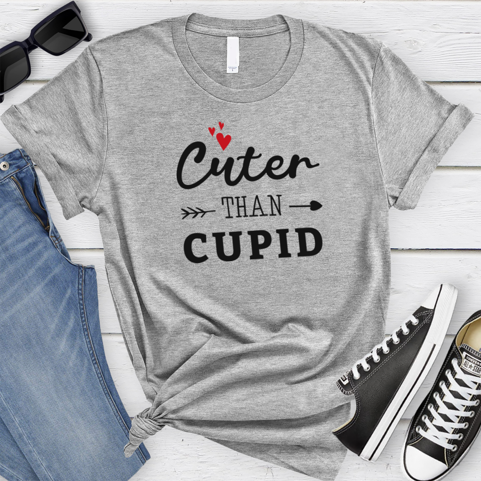 Grey Womens T-Shirt With Cuter Than Cupid Design