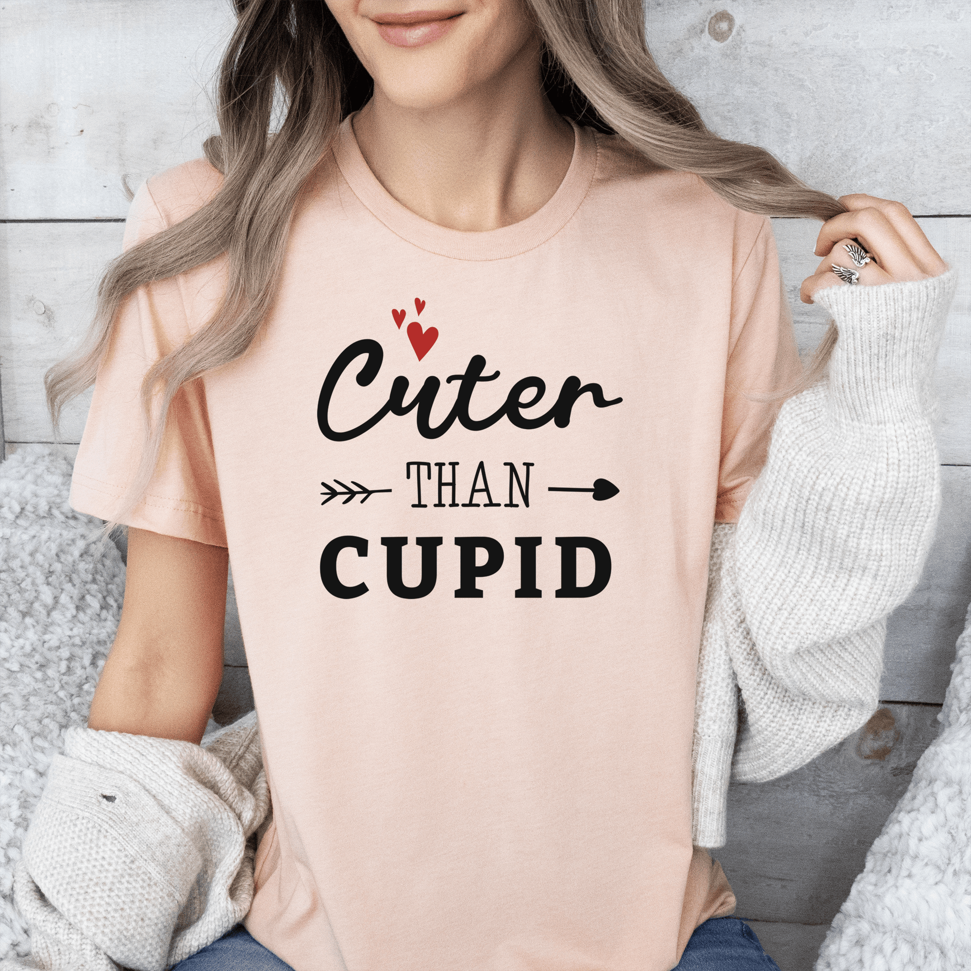 Heather Peach Womens T-Shirt With Cuter Than Cupid Design